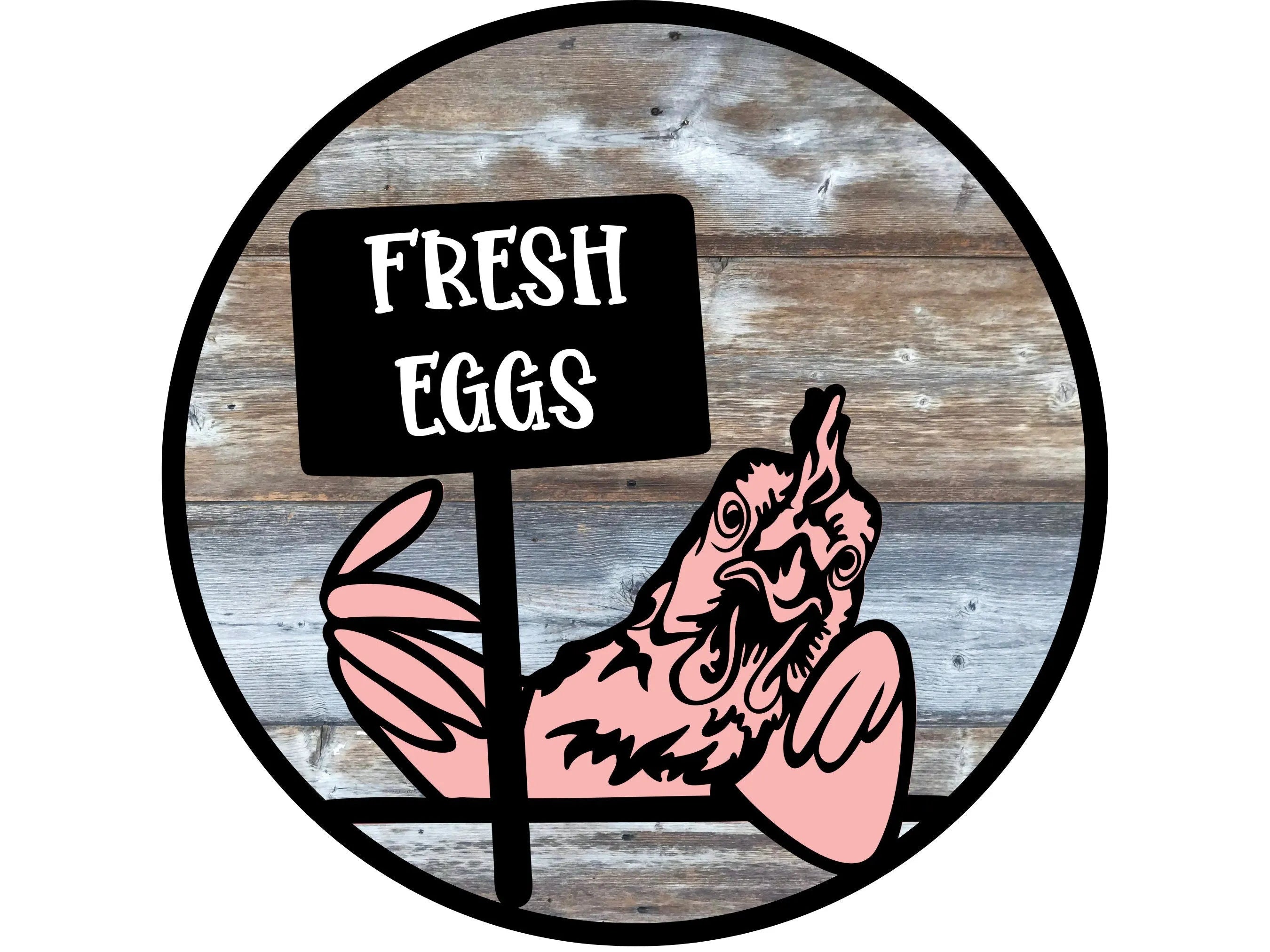 chicken holding fresh eggs sign barn wood wreath sign, sign for all seasons, funny chicken sign