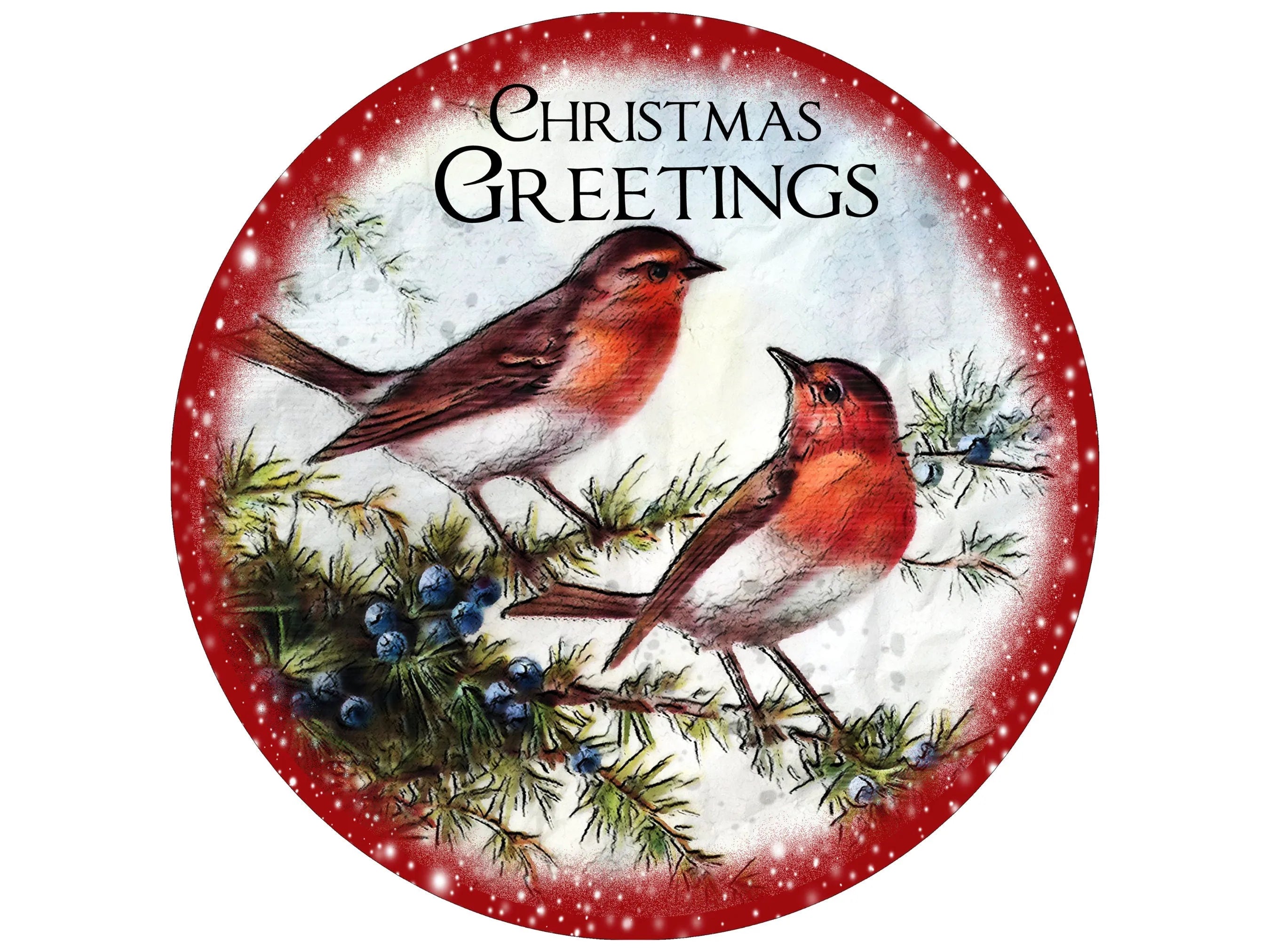 Christmas Greetings Birds Sign, Red Robin Holiday Decor, Winter Wall Art