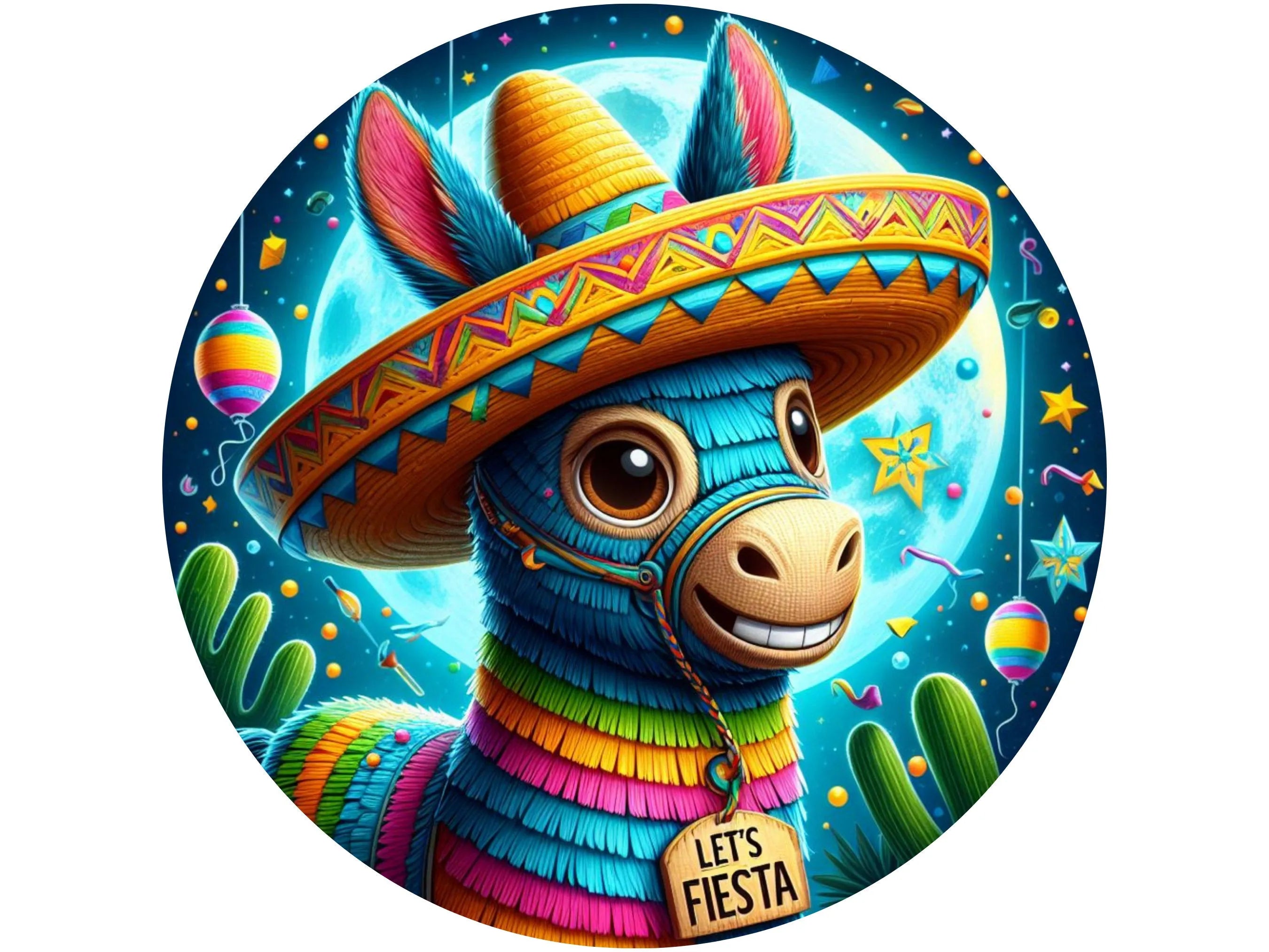 Cinco De Mayo donkey piñata sombrero metal wreath sign, Hispanic heritage celebration wall art, sign for Mexican Independence