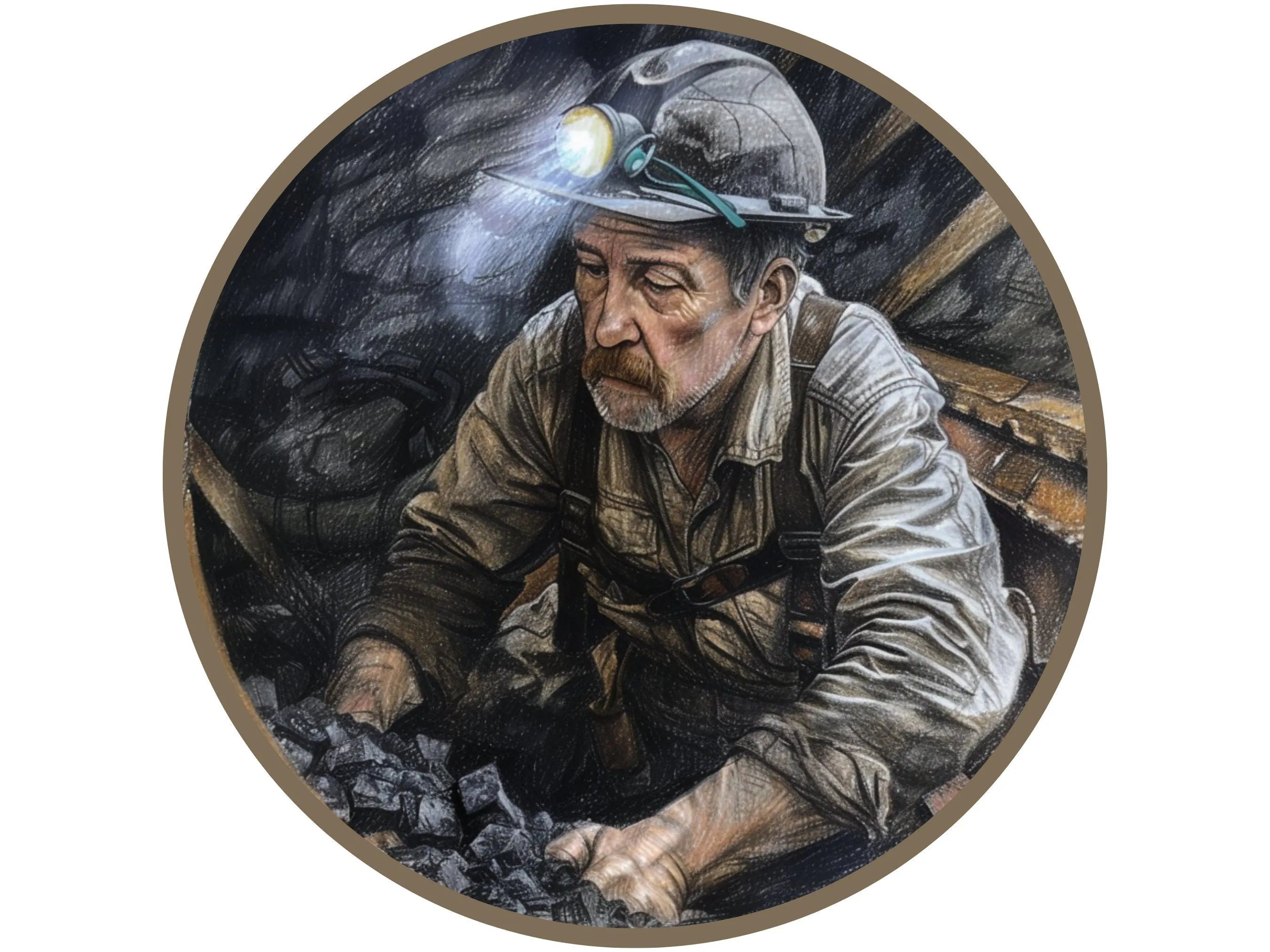 coal miner portrait metal wreath sign, working in the coal mine wreath attachment, man with a dirty coal face wall art