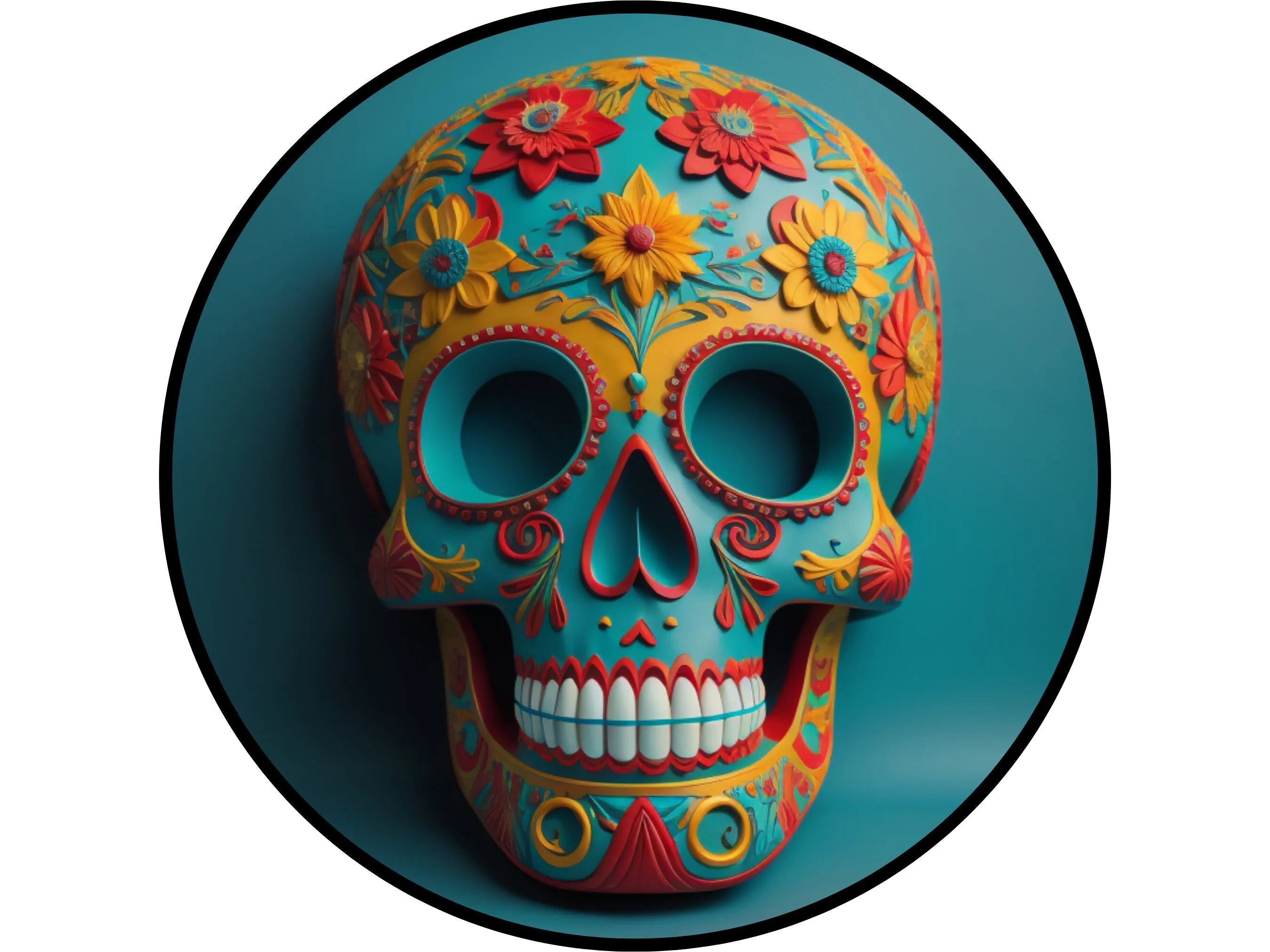 Corona de calavera colorida con fondo verde azulado para el Día de los  Muertos, Día de los Muertos, Halloween, image size:2700x2025