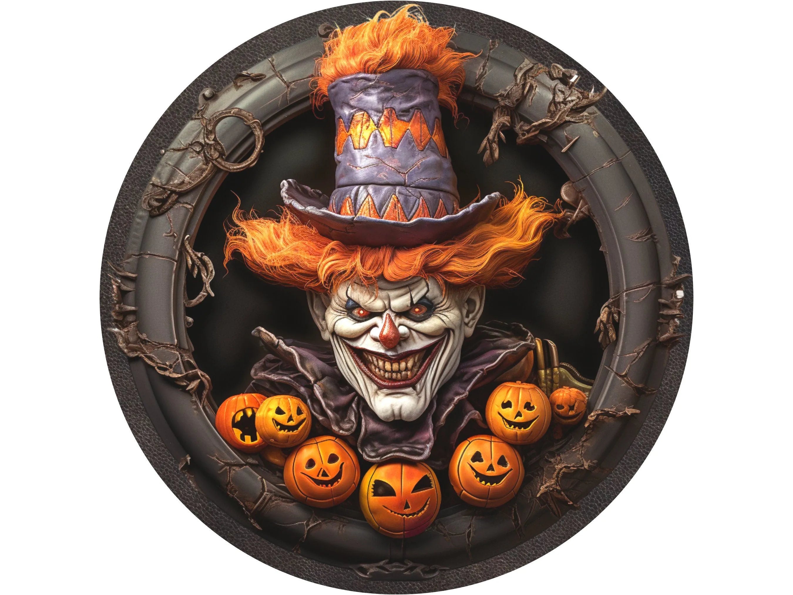 Creepy Clown Halloween Metal Sign, Scary Pumpkin Decor, Spooky Wall Art, Haunted House Decor, Horror Clown Decoration, Perfect for Halloween