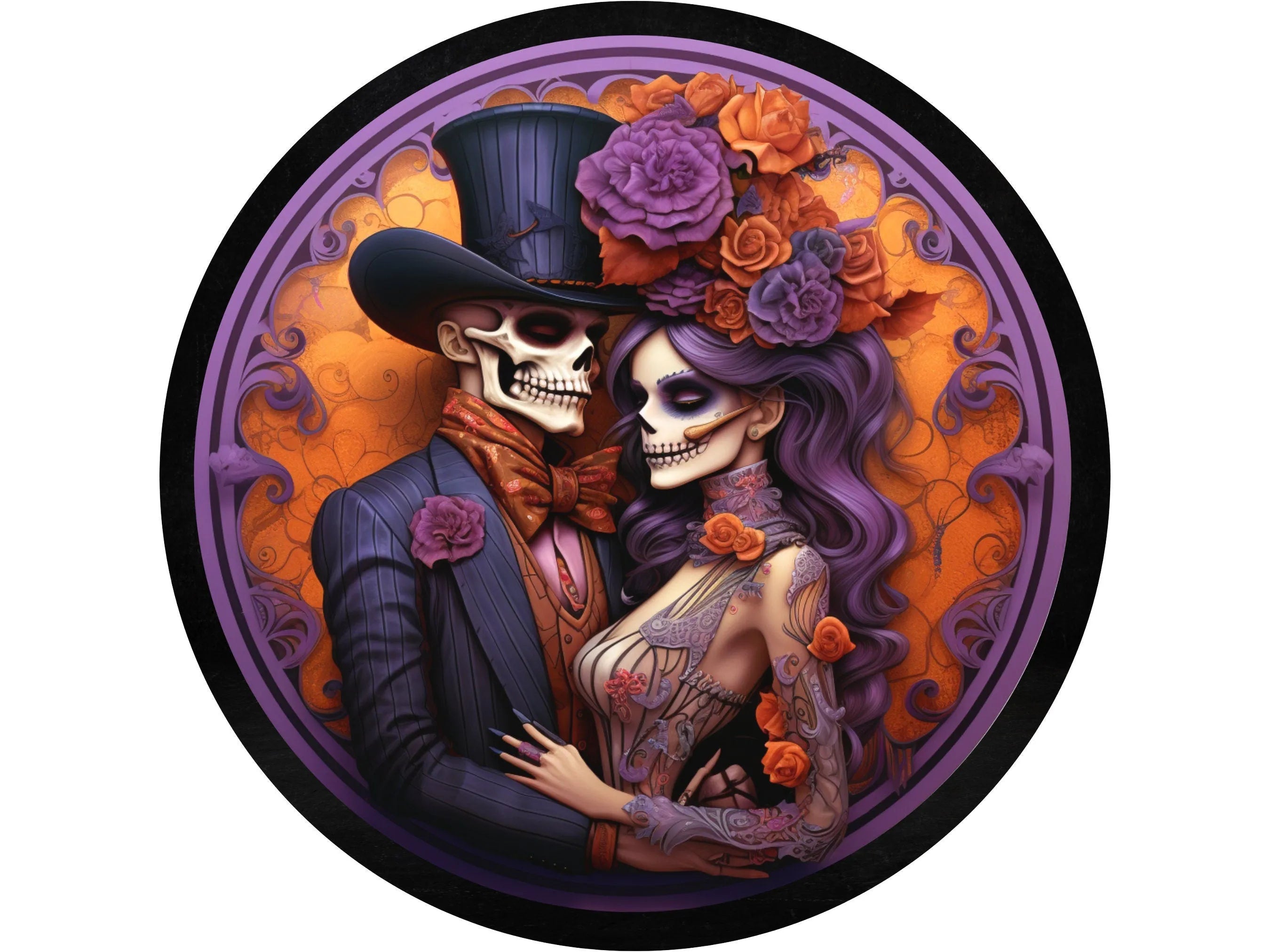 Day of the Dead Metal Sign, Dia de los Muertos Decor, Skeleton Couple Art, Halloween Decoration, Mexican Holiday Decor