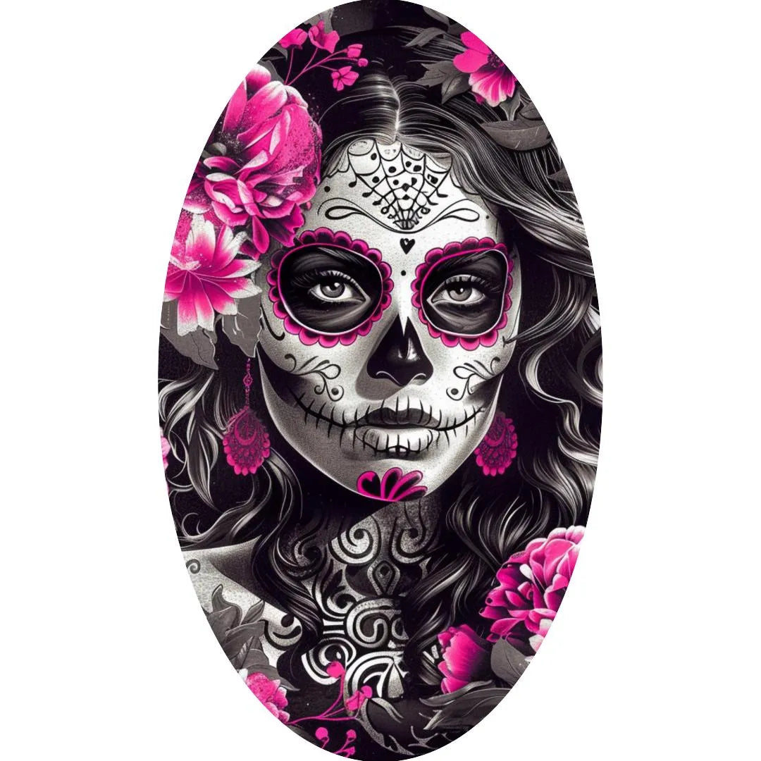 Day of the Dead Pink and Black Decor Sign | Sugar Skull Oval Wall Art | Día de los Muertos Home Decor