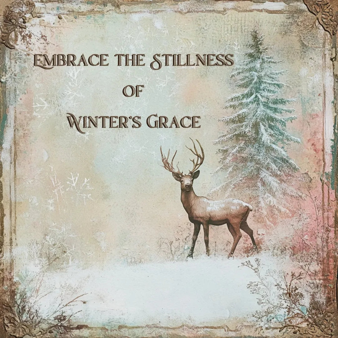 Distressed Deer Winter Wall Art, Rustic Woodland Christmas Decor, Winter Grace Sign, Winter Wonderland Rustic Sign, Nature-Inspired Wall Art