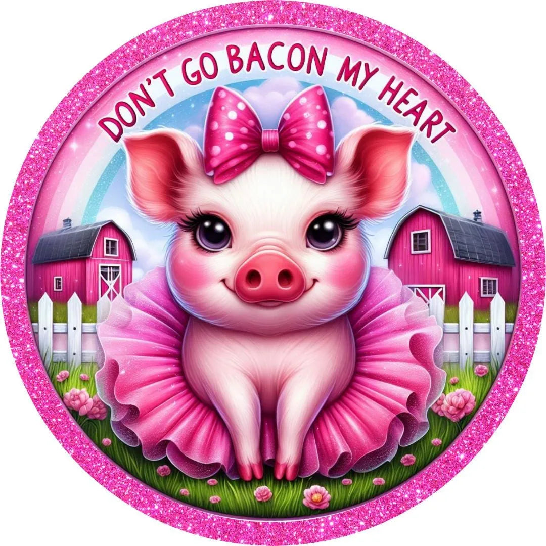 Don’t Go Bacon My Heart Cute Pig Sign, Pink Glitter Farmhouse Decor, Valentine’s Day Gift, Adorable Piggy Wall Art, Country Decor