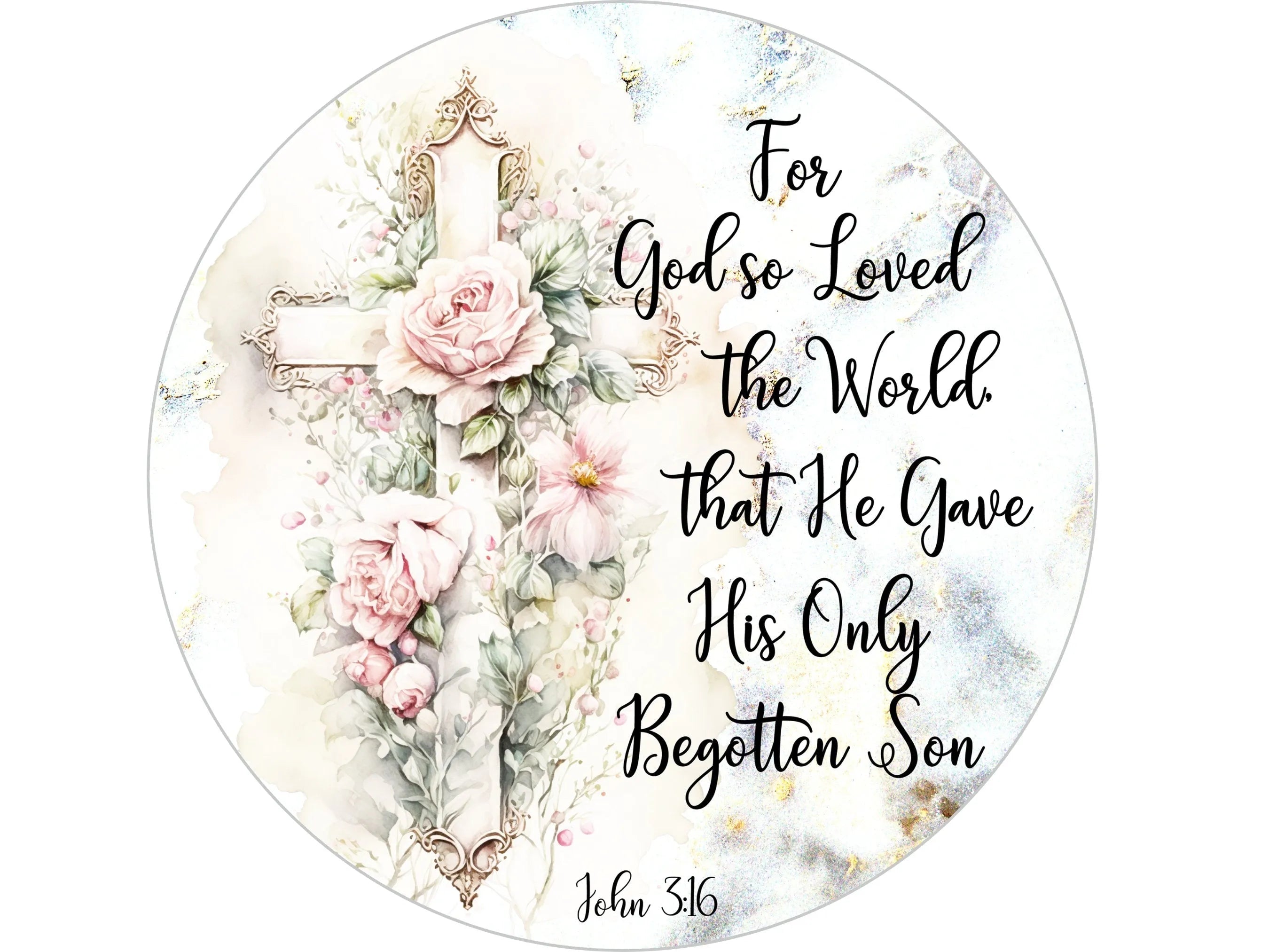 elegant floral Christian cross John 3:16 wreath sign, floral religious wooden cross decor, Christian church sign, Easter sign