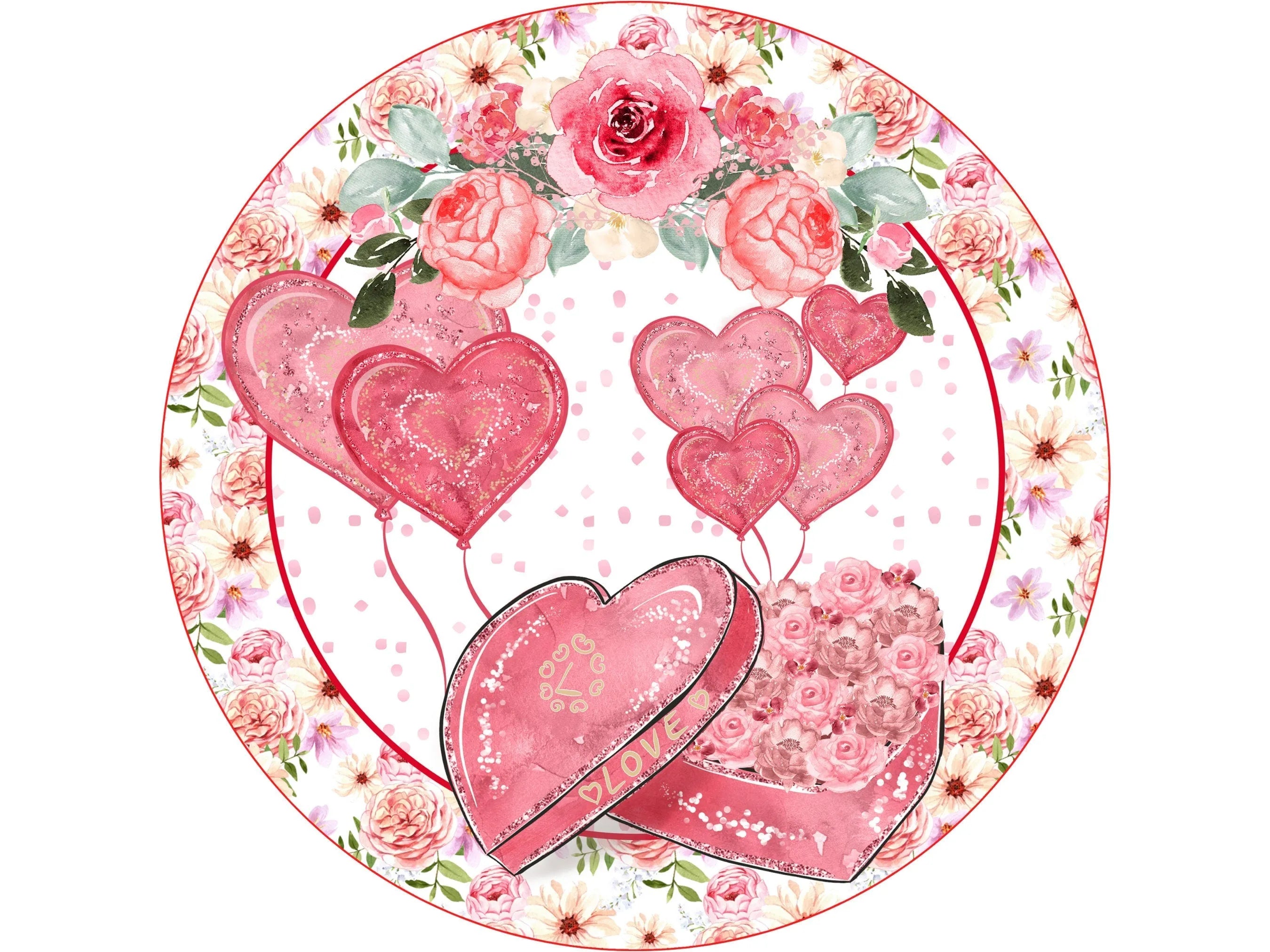 elegant heart box of roses Happy Valentine's Day wreath sign, romantic pink heart gift, sign for February, sign for love