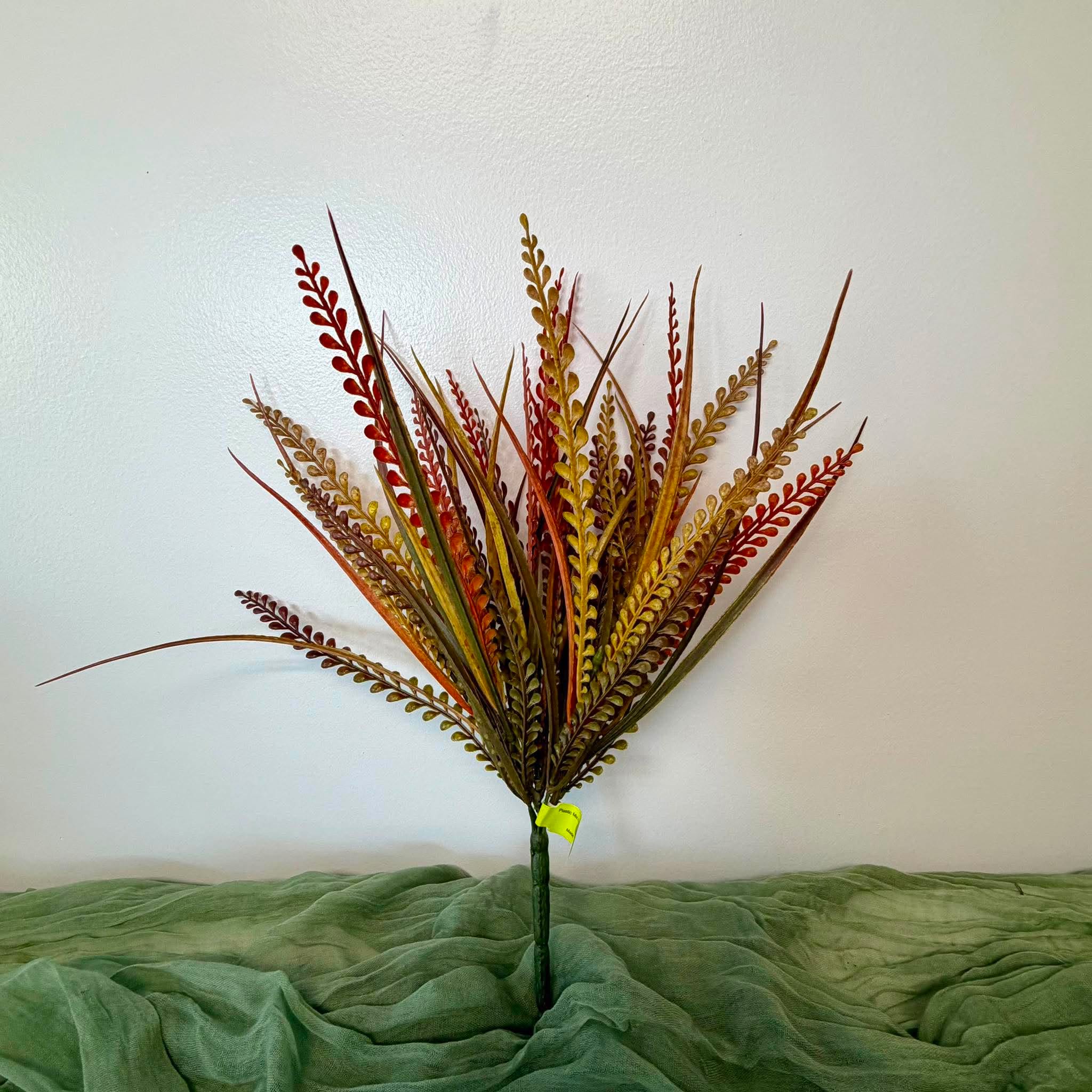 16 Inch Fall Mixed Grass and Fern Bush in Orange and Olive for Autumn Wreaths