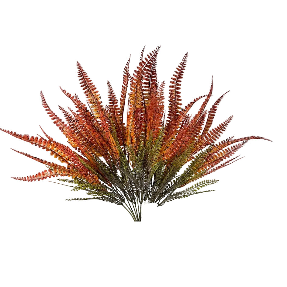 24 Inch Rust Orange Artificial Autumn Fern Bush with Green Center for Fall Wreaths