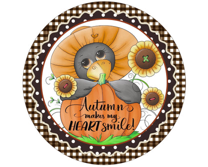 Fall Black Bird Wreath Sign, fall pumpkin wreath attachment, pumpkin patch sign, pumpkin party, farmhouse fall sign, cute bird sign, birds