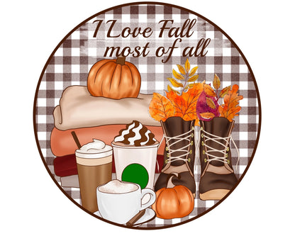 Fall Pumpkin Spice Latte buffalo check sign, fall snuggle weather wreath attachment, coffee blankets and boots wreath attachment