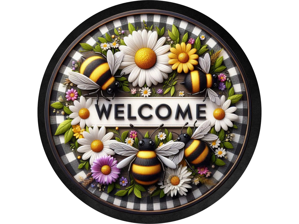 farmhouse bees and daisies flowers wreath sign, bees and daises painti