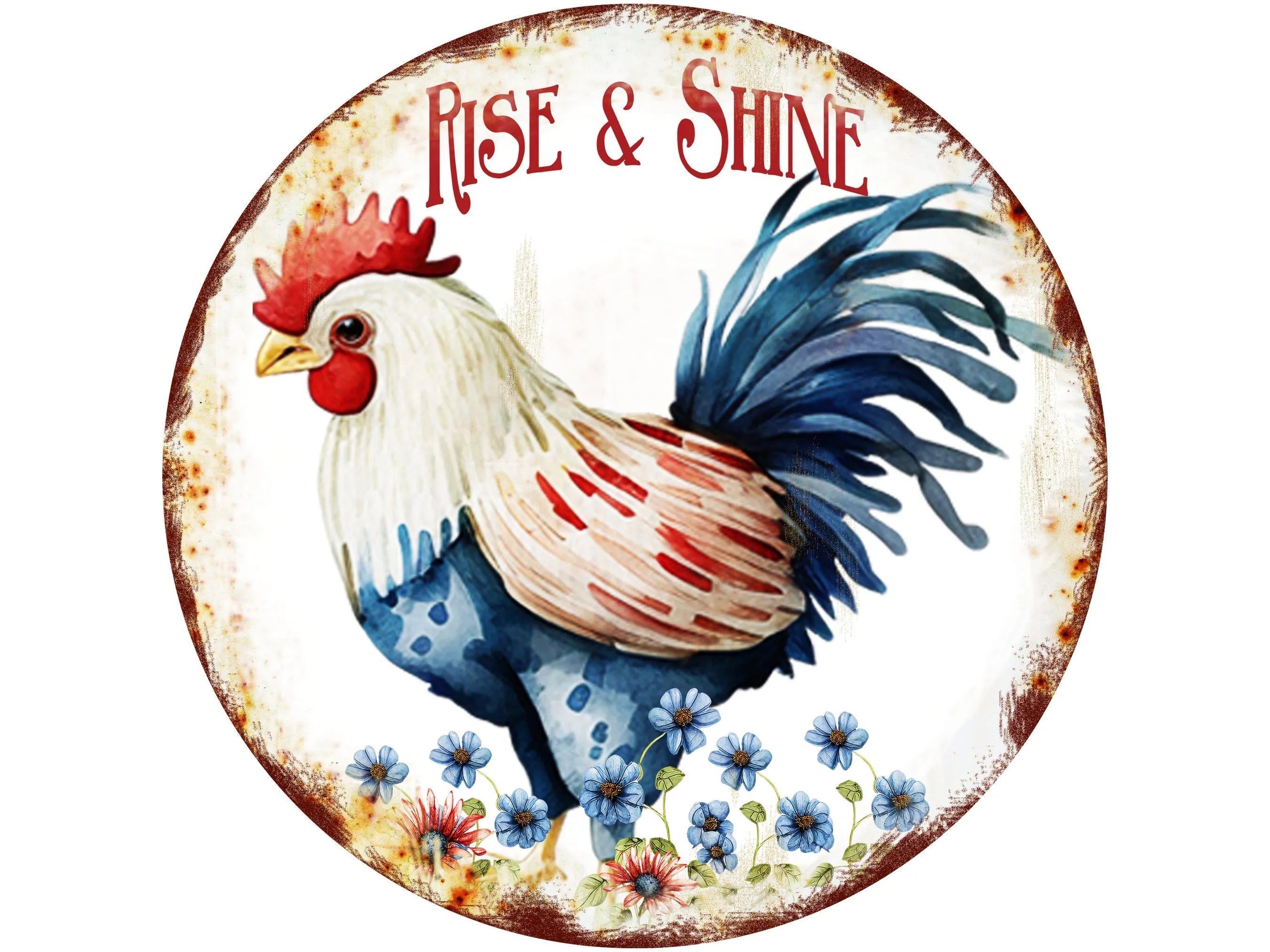 farmhouse chicken rise and shine wreath sign, USA chicken sign, red white and blue chicken sign