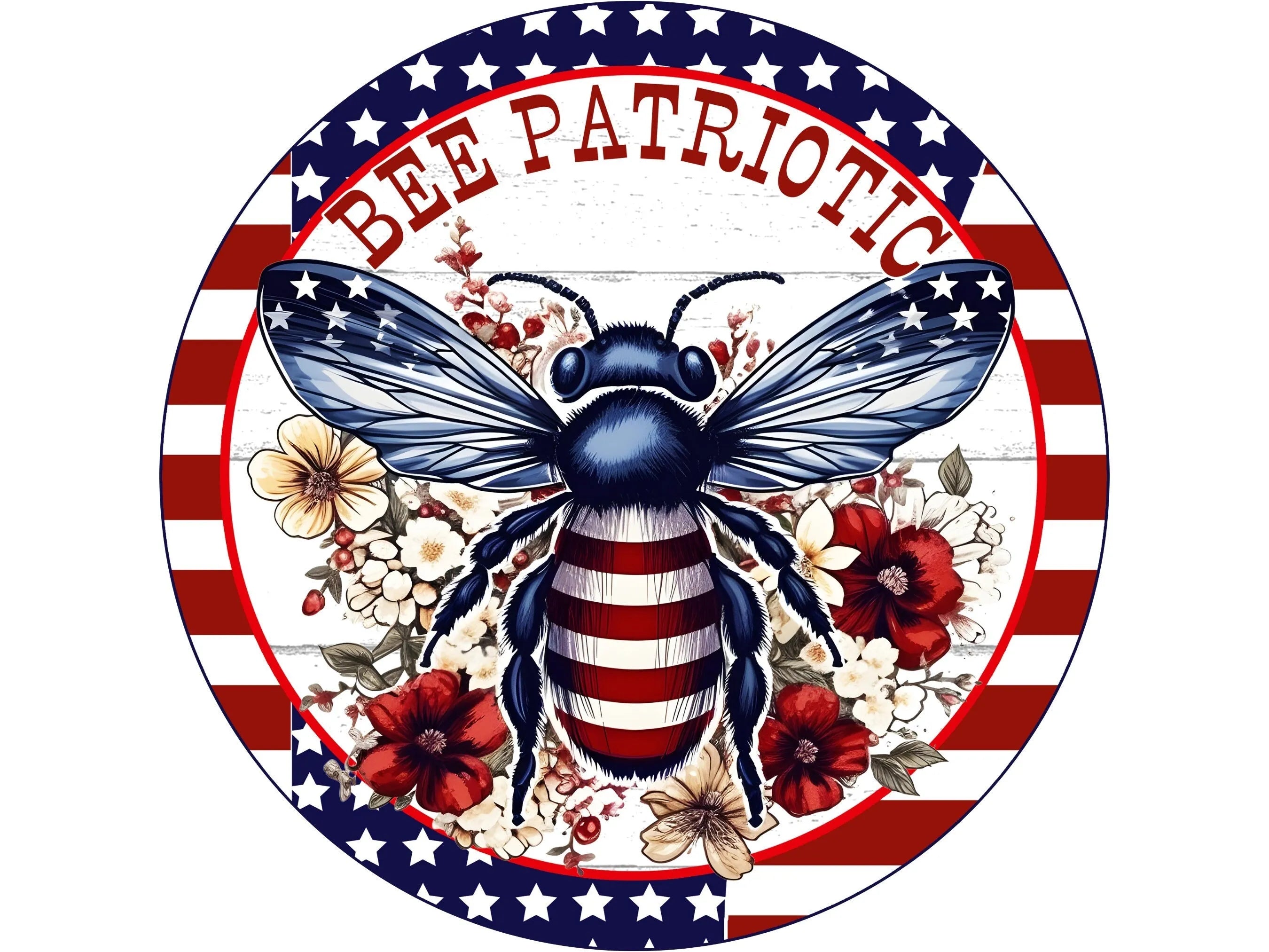 farmhouse patriotic bee wreath sign, bee sign, USA bee sign, red white and blue bee sign