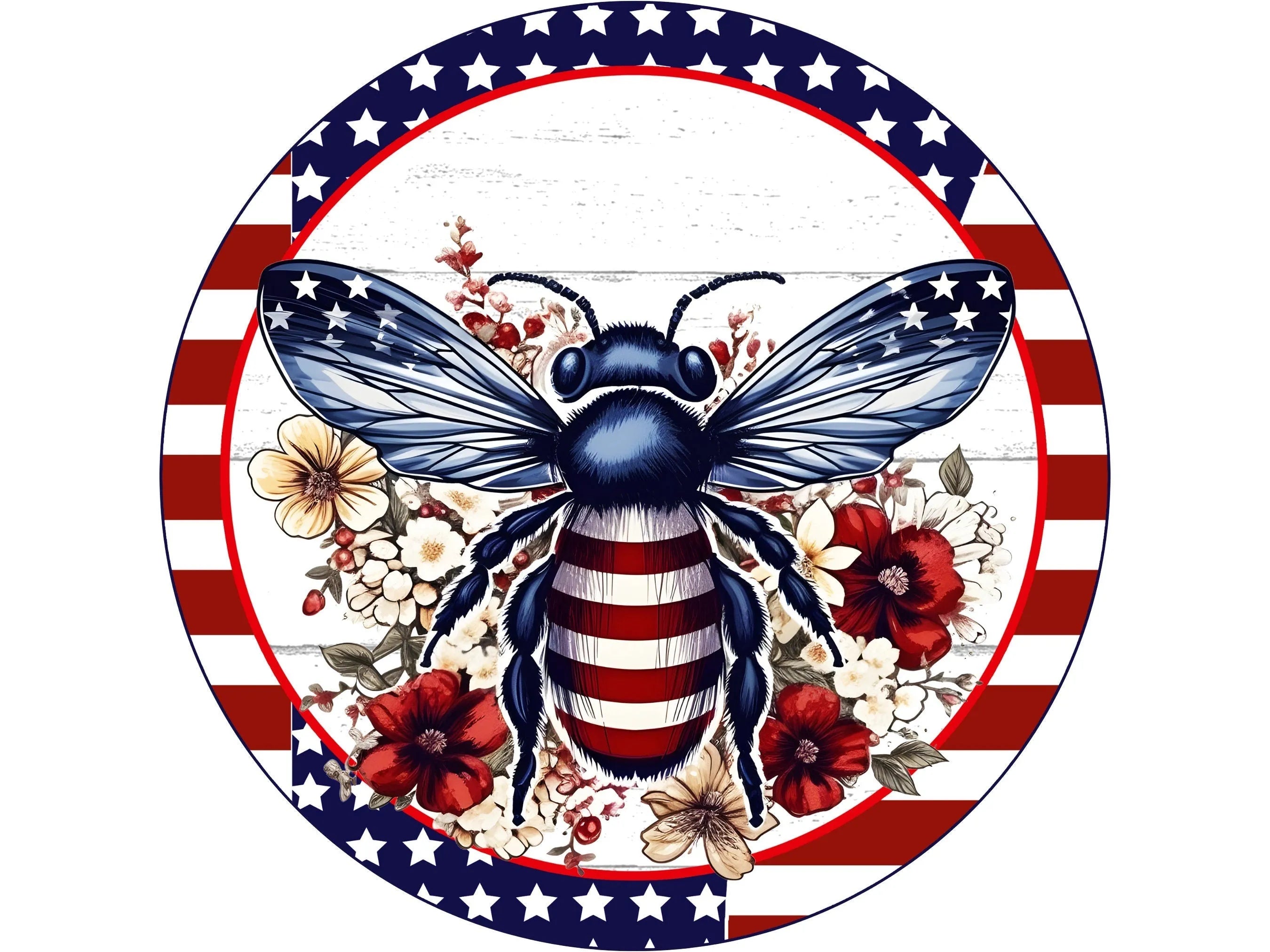 farmhouse patriotic bee wreath sign, bee sign, USA bee sign, red white and blue bee sign