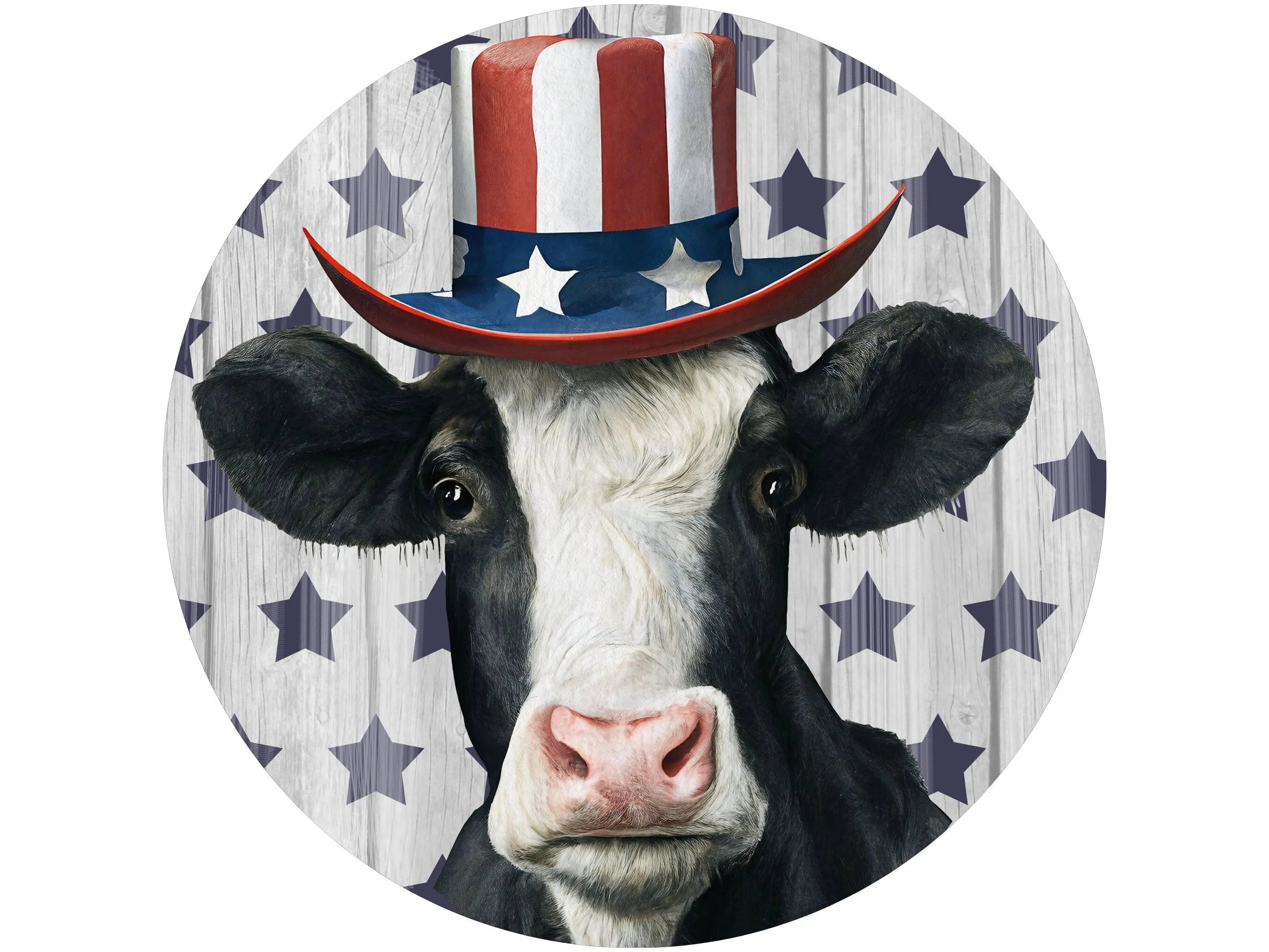 farmhouse patriotic cow top hat wreath sign, uncle sam cow sign, USA cow sign, red white and blue cow sign