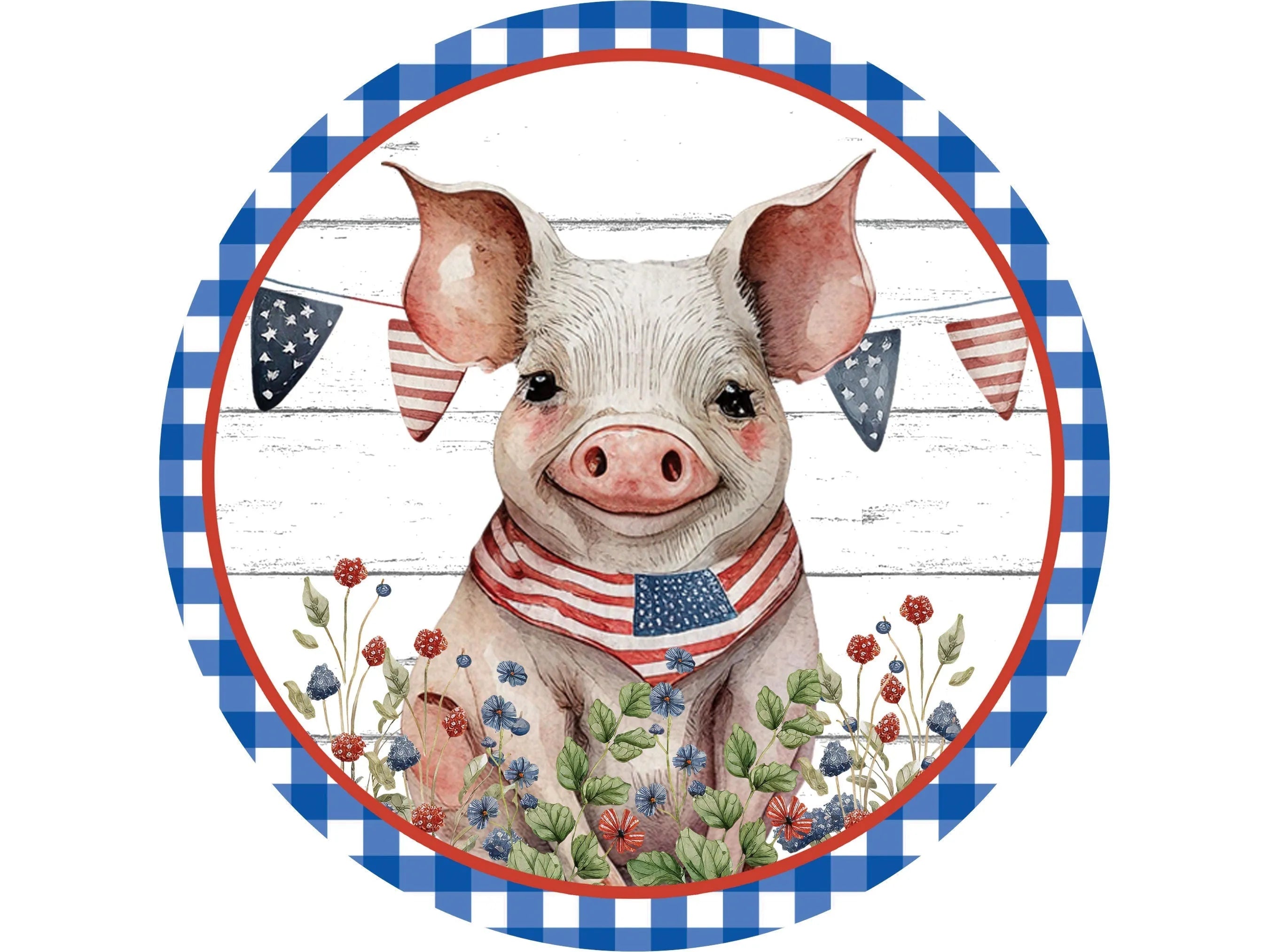 farmhouse patriotic pig wreath sign, pig sign, USA pig sign, red white and blue pig sign