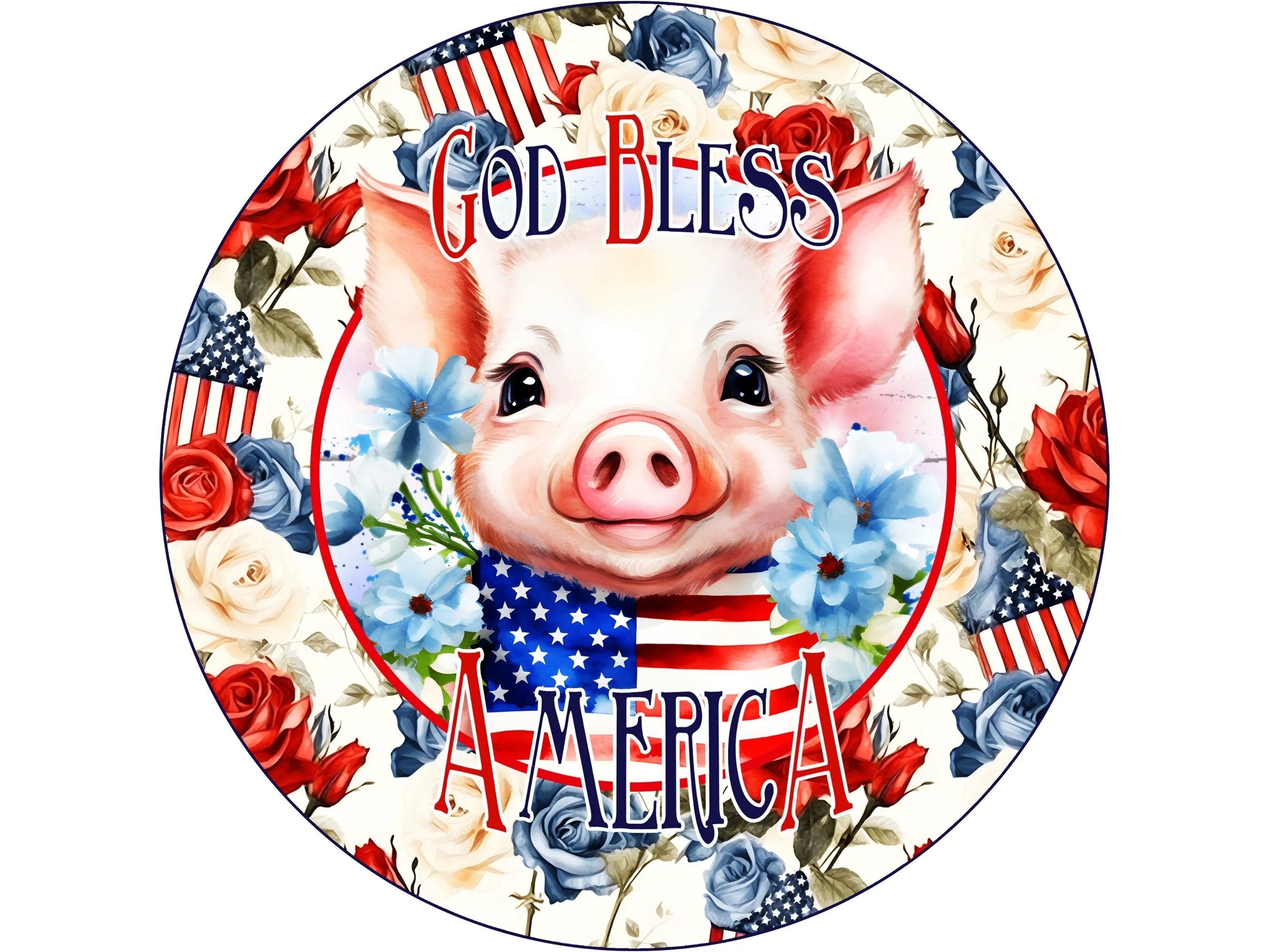 farmhouse patriotic pig wreath sign, pig sign, USA pig sign, red white and blue pig sign