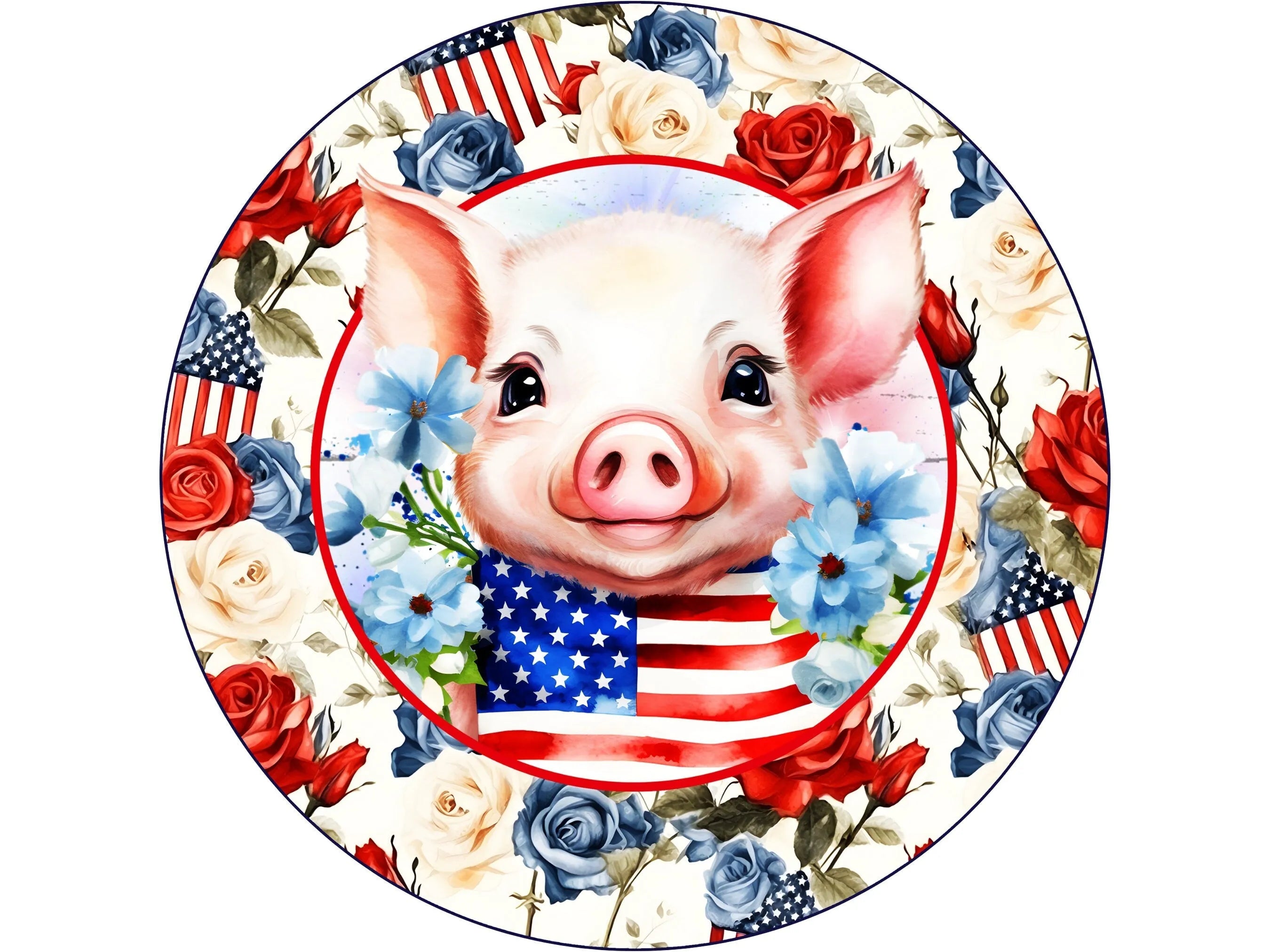 farmhouse patriotic pig wreath sign, pig sign, USA pig sign, red white and blue pig sign