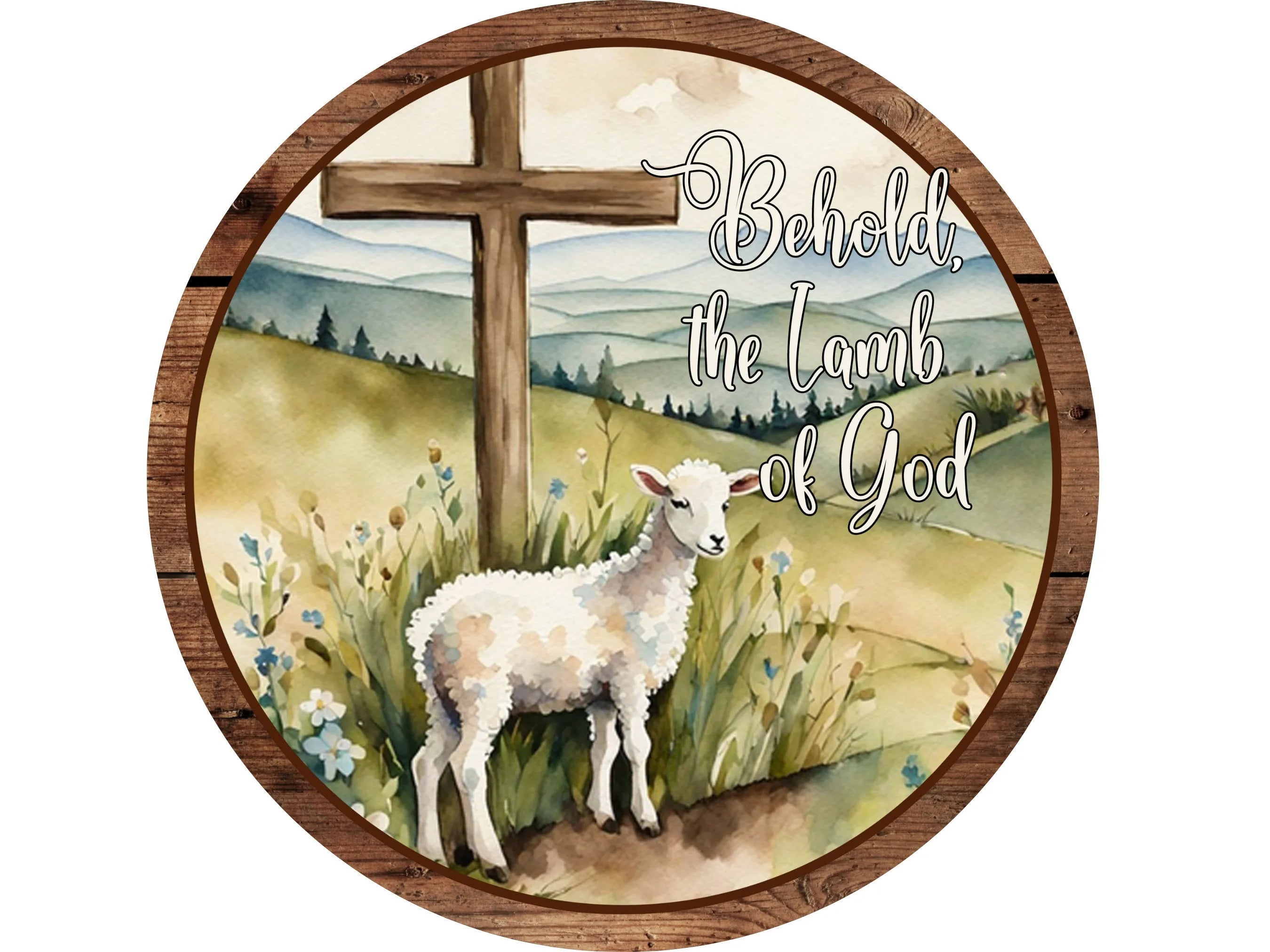 farmhouse rustic barn wood cross with lamb wreath sign, floral religious wooden cross decor, Christian church sign, Easter sign