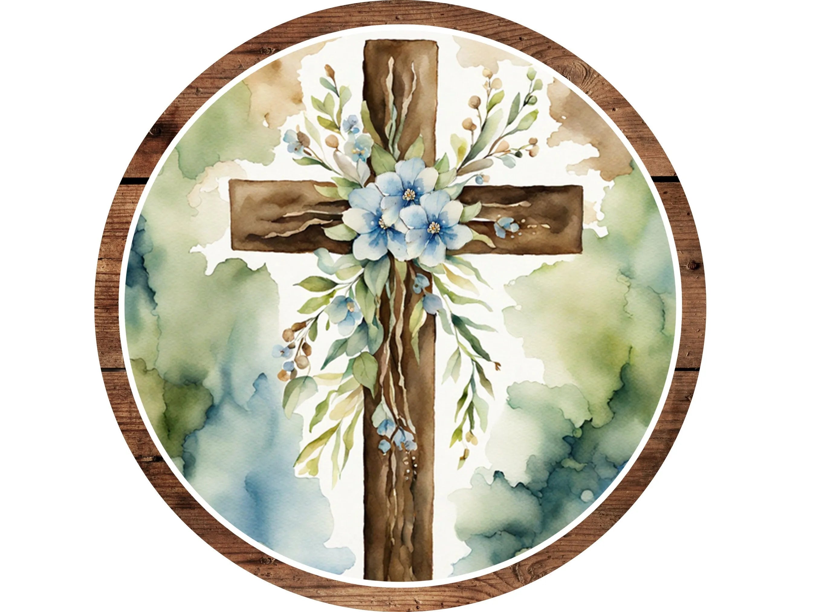 farmhouse rustic barn wood floral cross wreath sign, floral religious wooden cross decor, Christian church sign, Easter sign