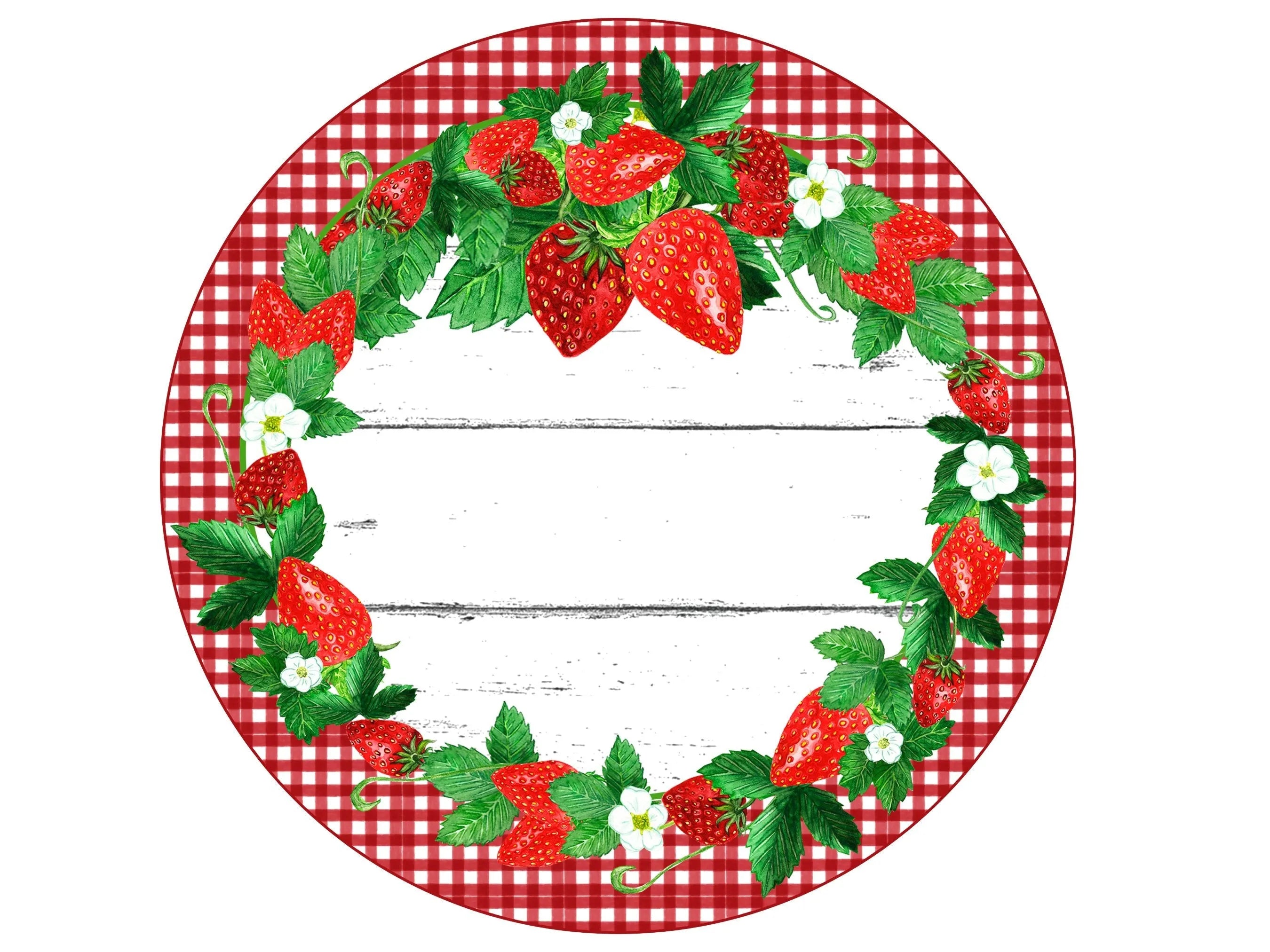 farmhouse summertime strawberry wreath sign, red and white polka dot fruit wall art