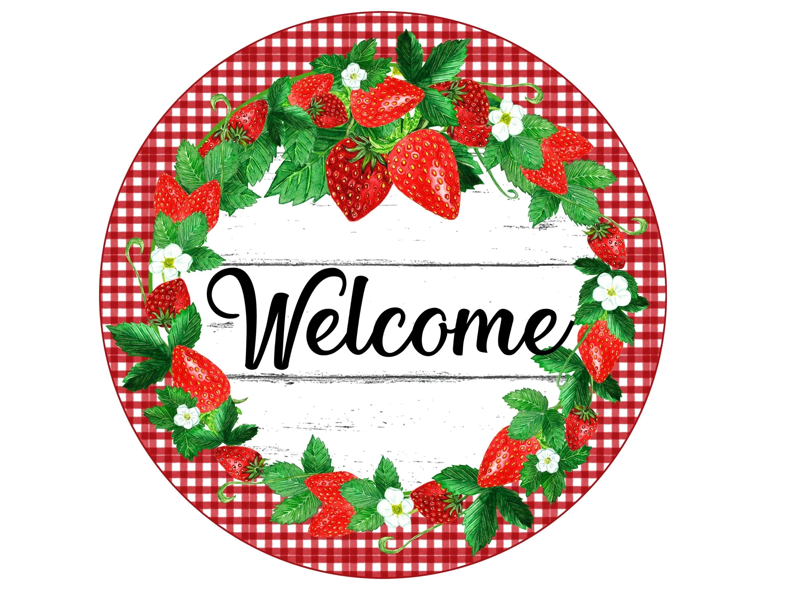 farmhouse summertime strawberry wreath sign, red and white polka dot fruit wall art