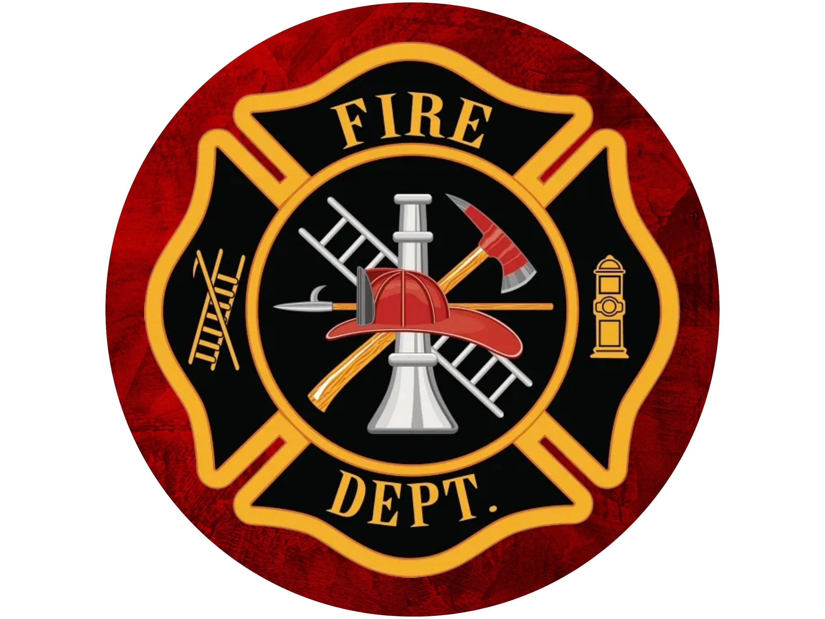 fire department emblem metal wreath sign, sign for fire department, fireman support wall art