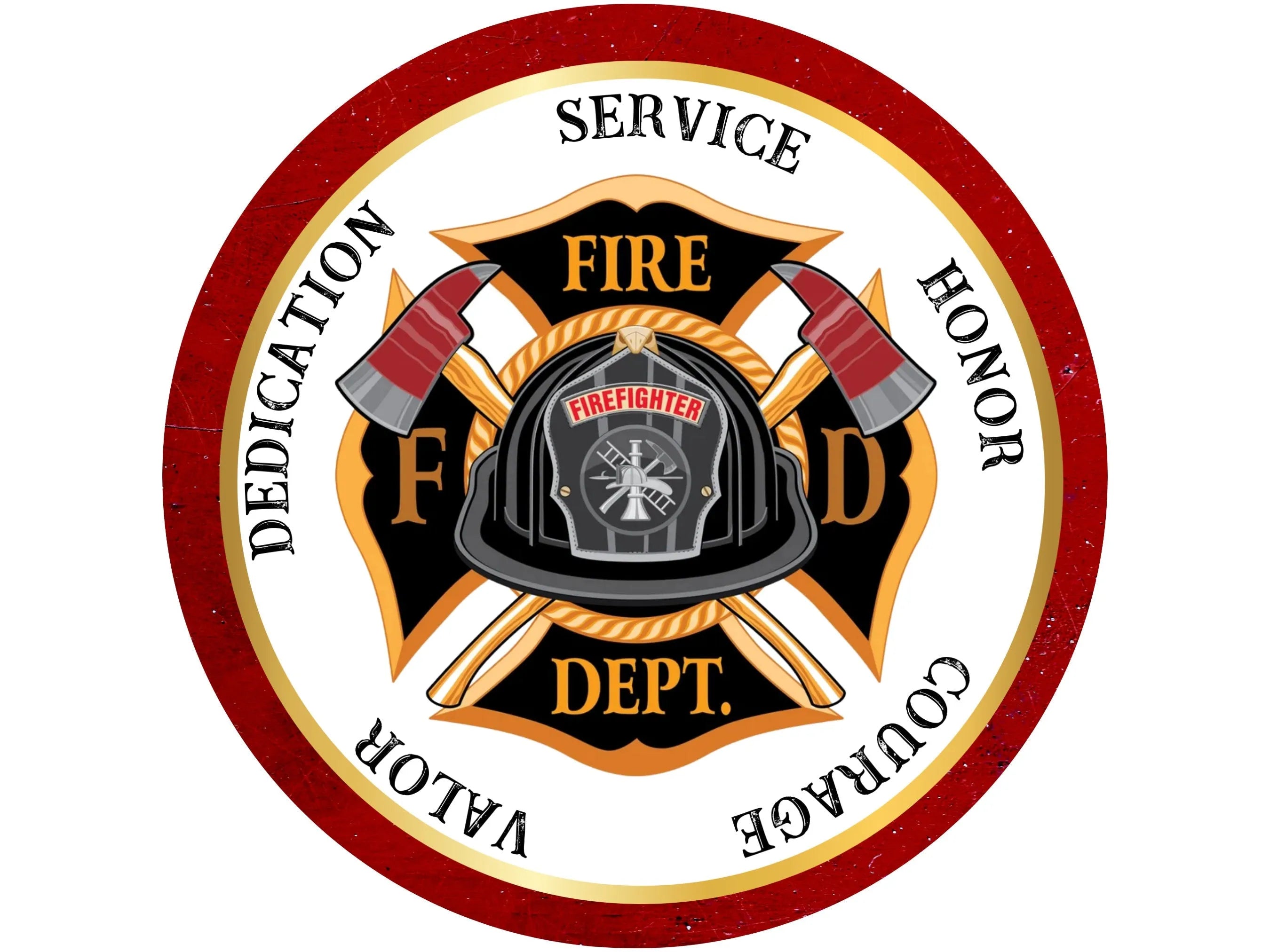 fire department emblem metal wreath sign, sign for fire department, fireman support wall art