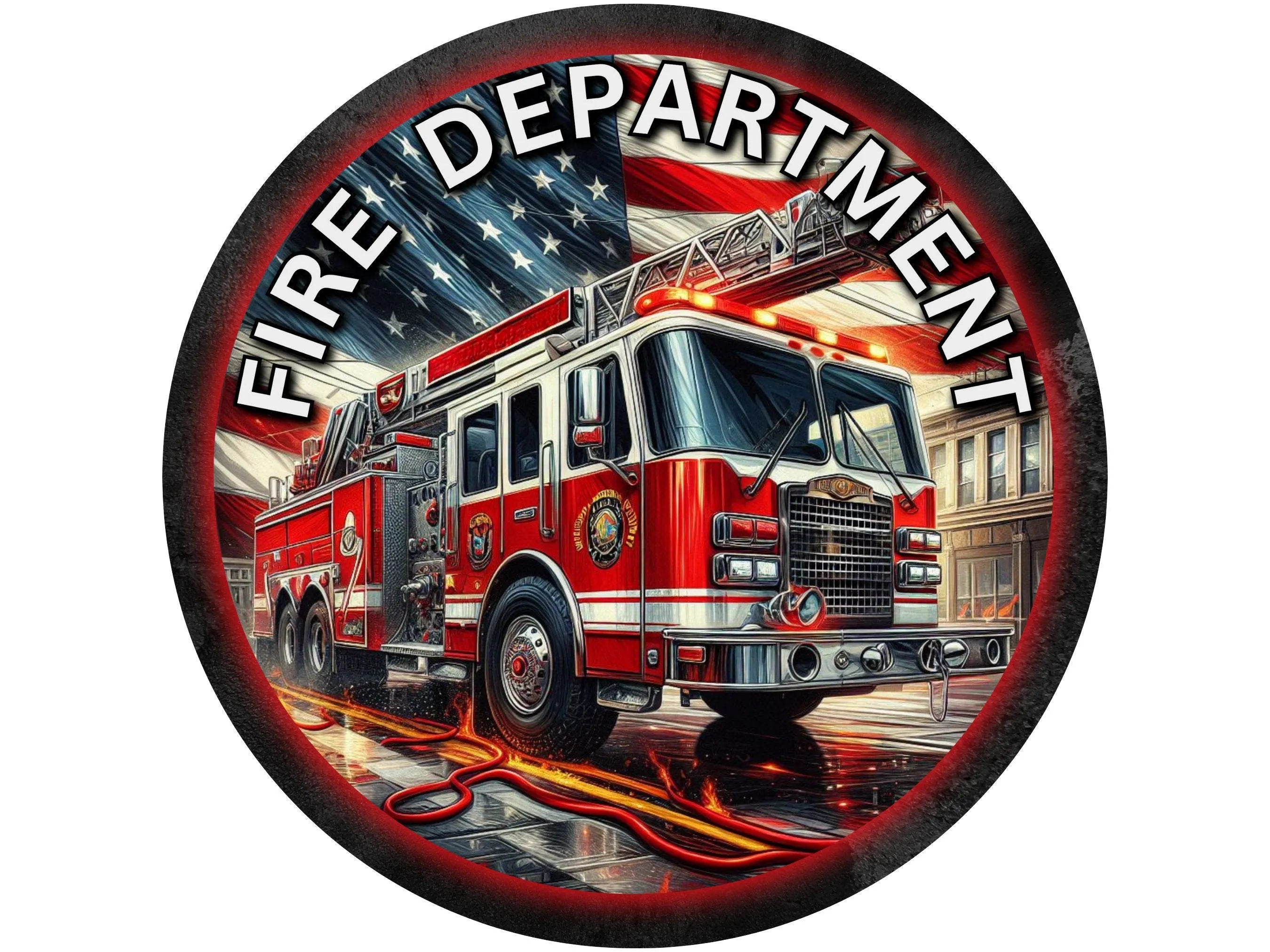 firetruck fire department metal wreath sign, sign for fire department, fireman support wall art