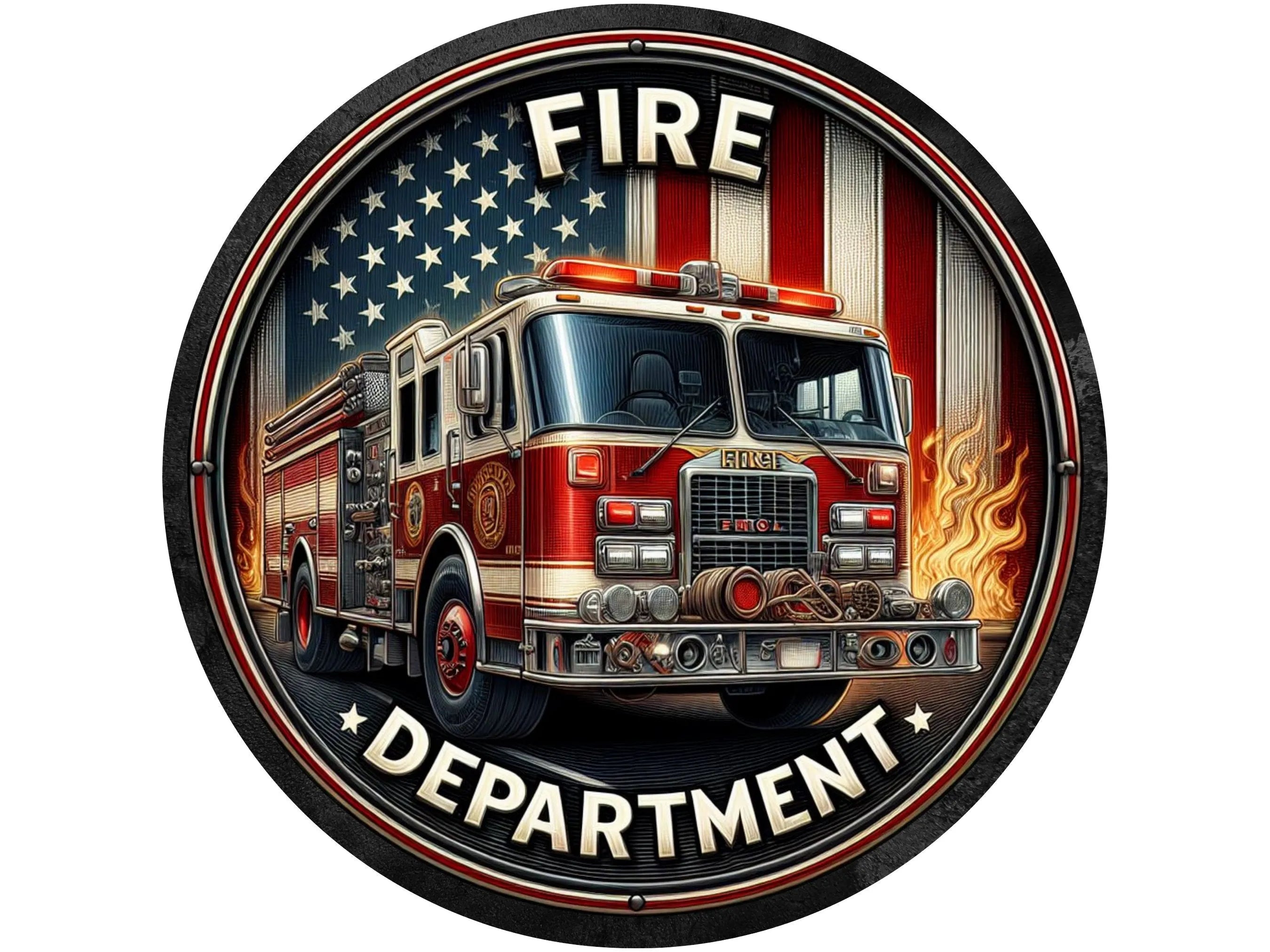 firetruck fire department metal wreath sign, sign for fire department, fireman support wall art