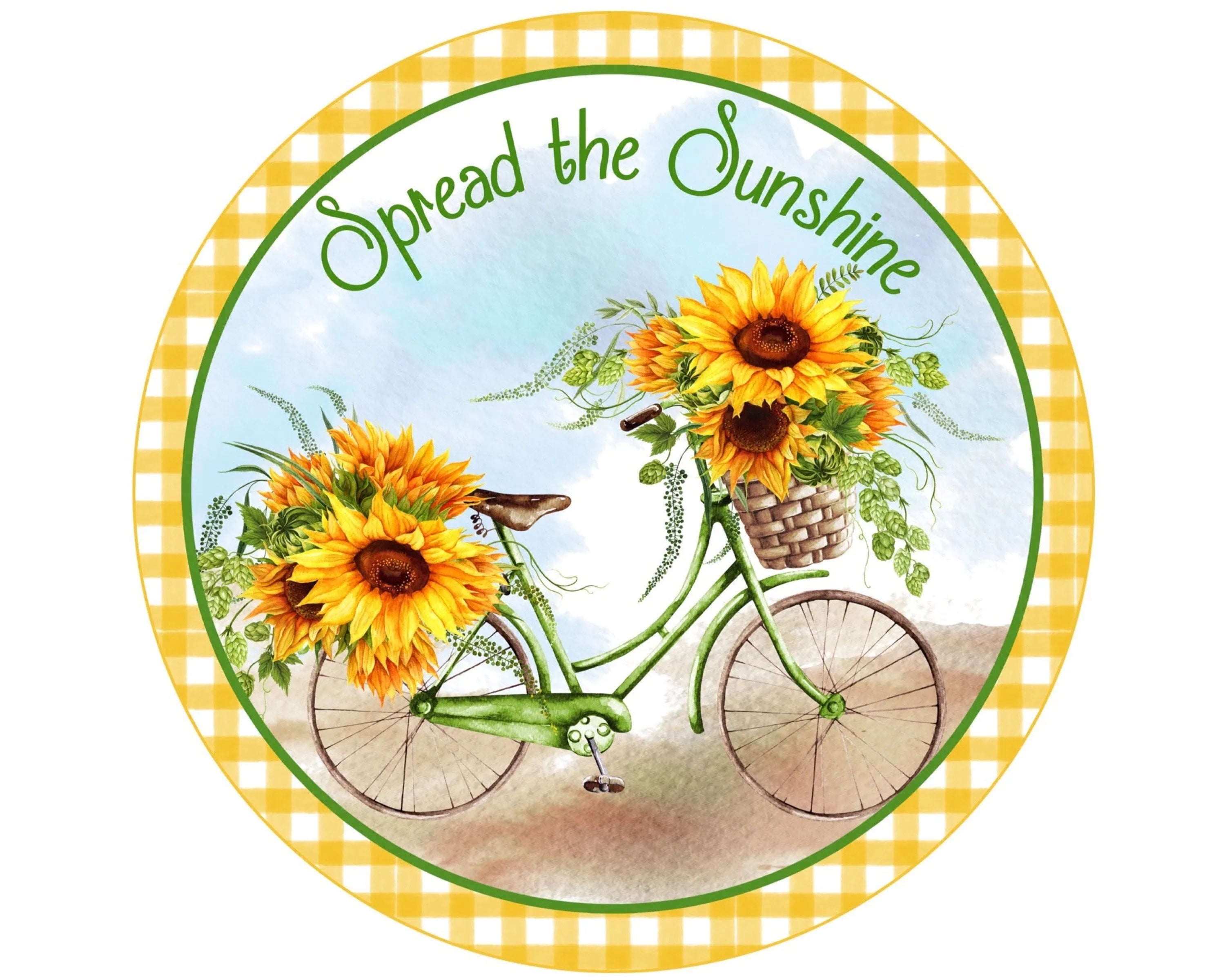 Floral Bicycle Wreath Sign, antique bicycle sign, sunflower wreath attachment, bicycle collector, summer party decor, sunflower collector