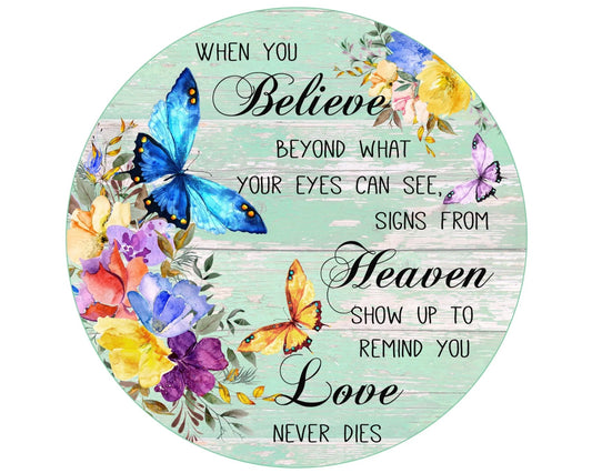 Floral butterfly wreath sign, butterfly wreath attachment, inspirational sign, watercolor floral design, hummingbird collector, Heaven sign