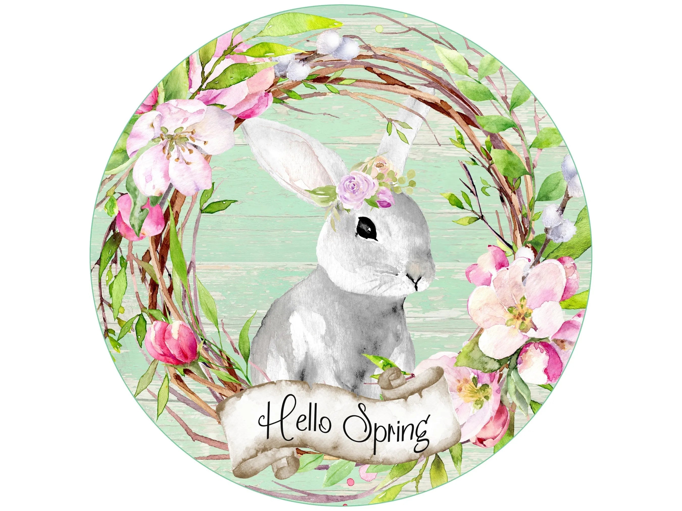 floral Spring grapevine farmhouse sign, shiplap bunny rabbit sign, hello spring sign, rustic farmhouse Easter sign