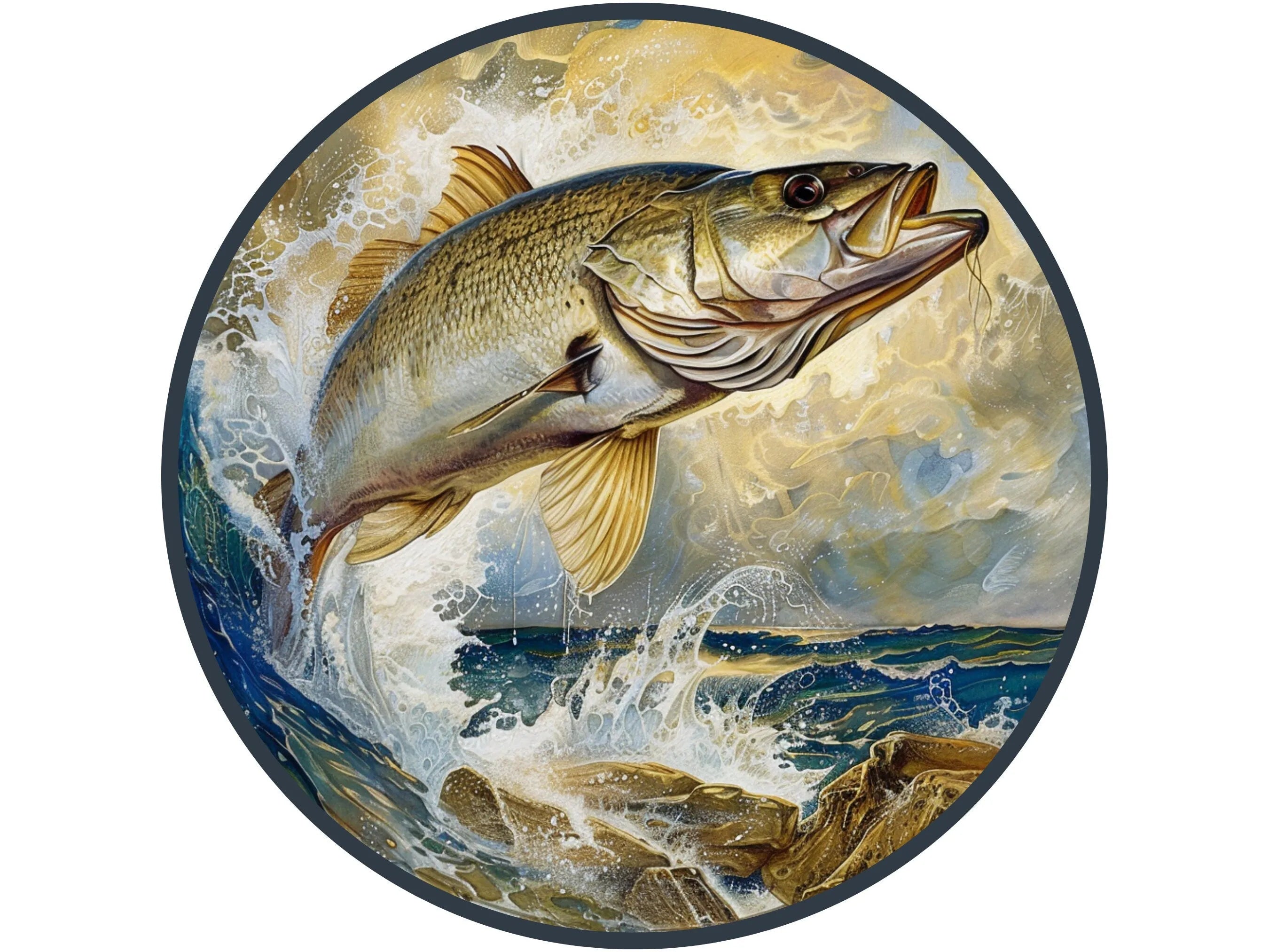 freshwater snook fish jumping out of the water wreath sign, river fish lake life wreath attachment, wildlife animal in a river decoration