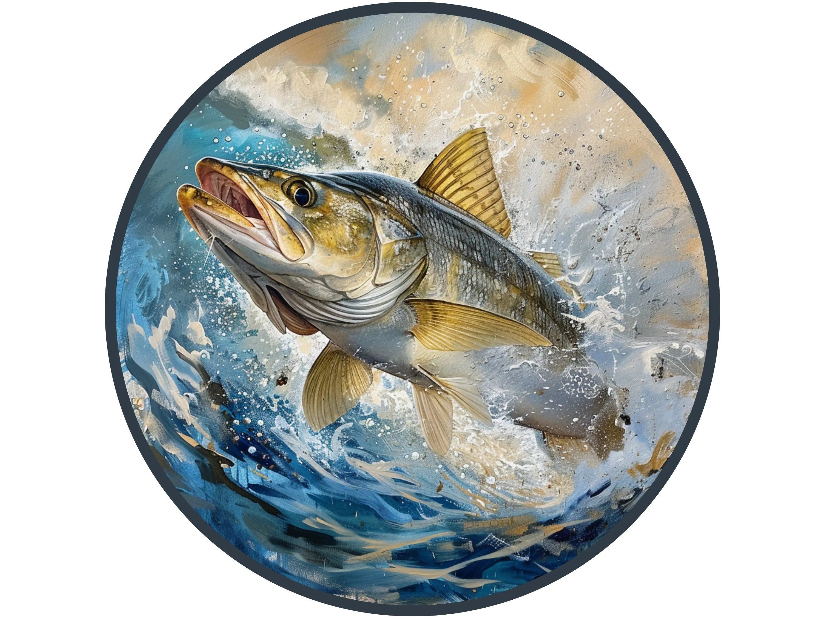 freshwater snook fish jumping out of the water wreath sign, river fish lake life wreath attachment, wildlife animal in a river decoration