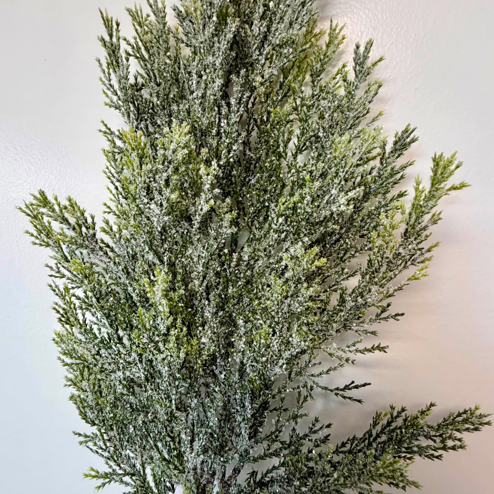 Close Up of Snow Frosted Cedar and Juniper Foliage on Christmas Wreath Spray