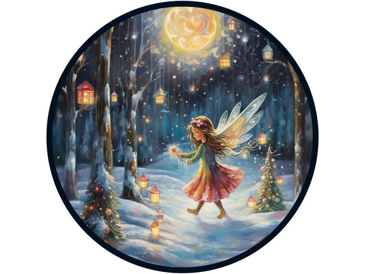 fun charming Christmas fairy with lights wreath sign, sign for December, Sign for Christmas, sign for winter