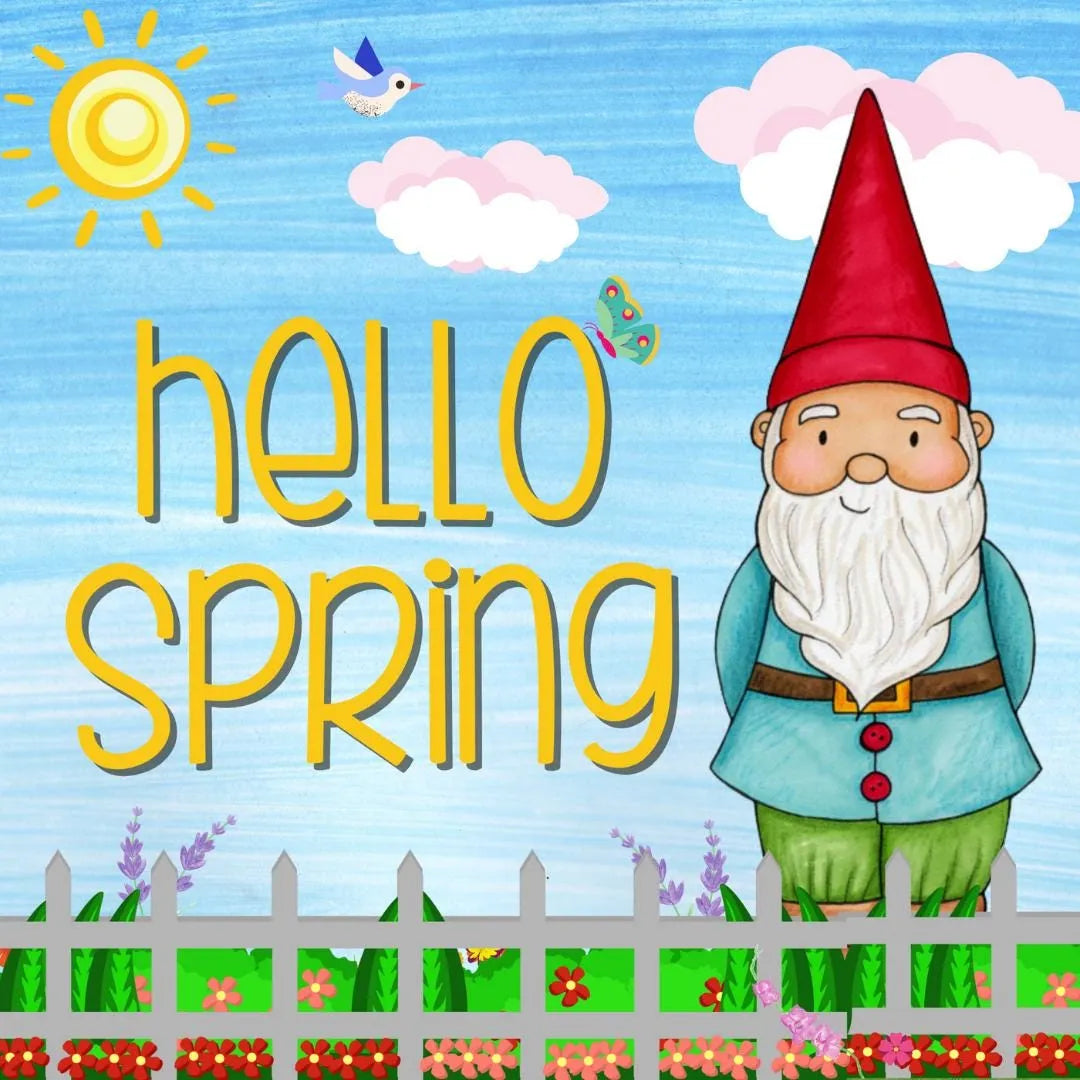 Garden Gnome Hello Spring Sign - Whimsical Outdoor Spring Gnome Decor - Picket Fence Yard Art