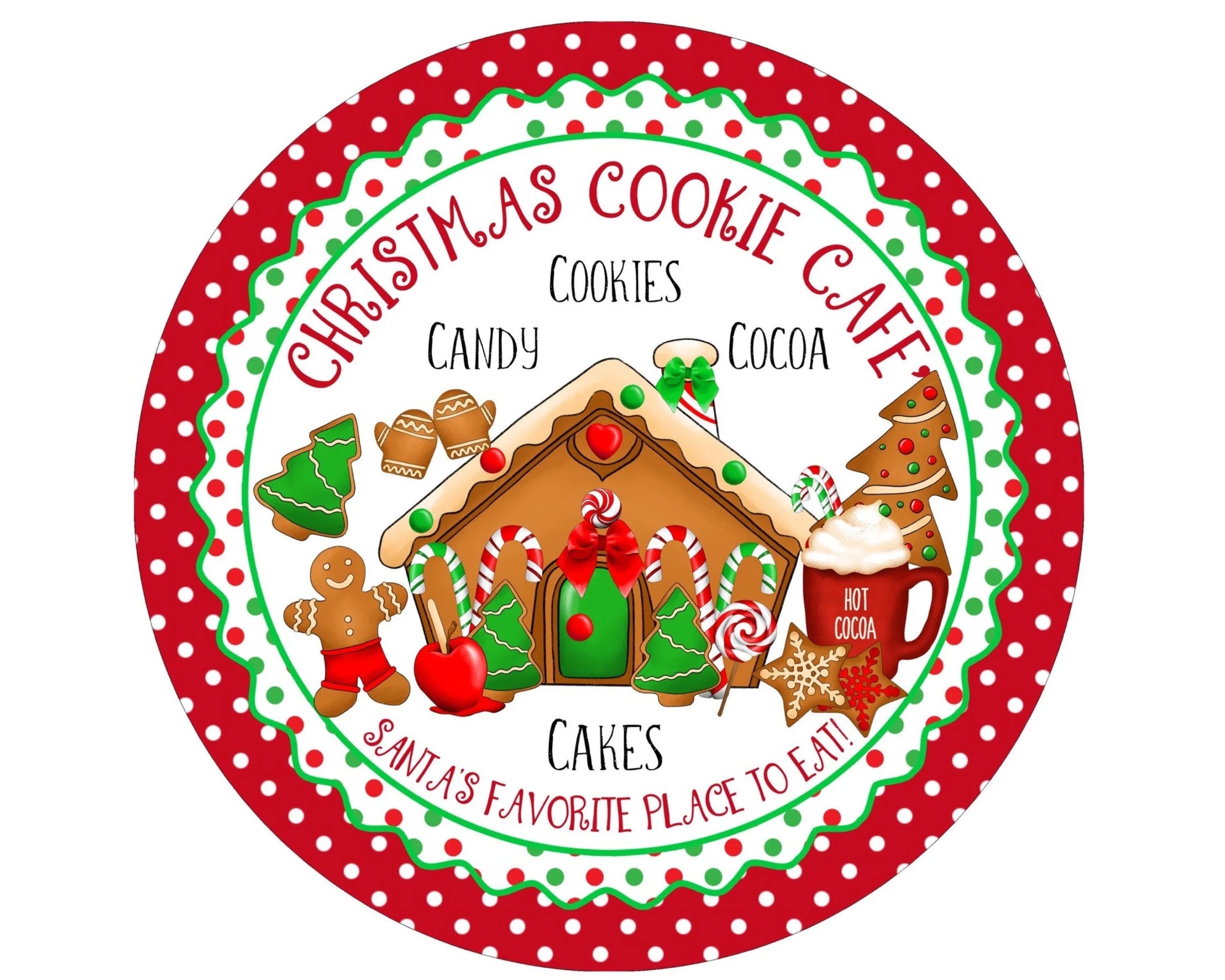 gingerbread house hot cocoa snowflakes Christmas wreath sign, gingerbread man Christmas tree cookie wreath attachement