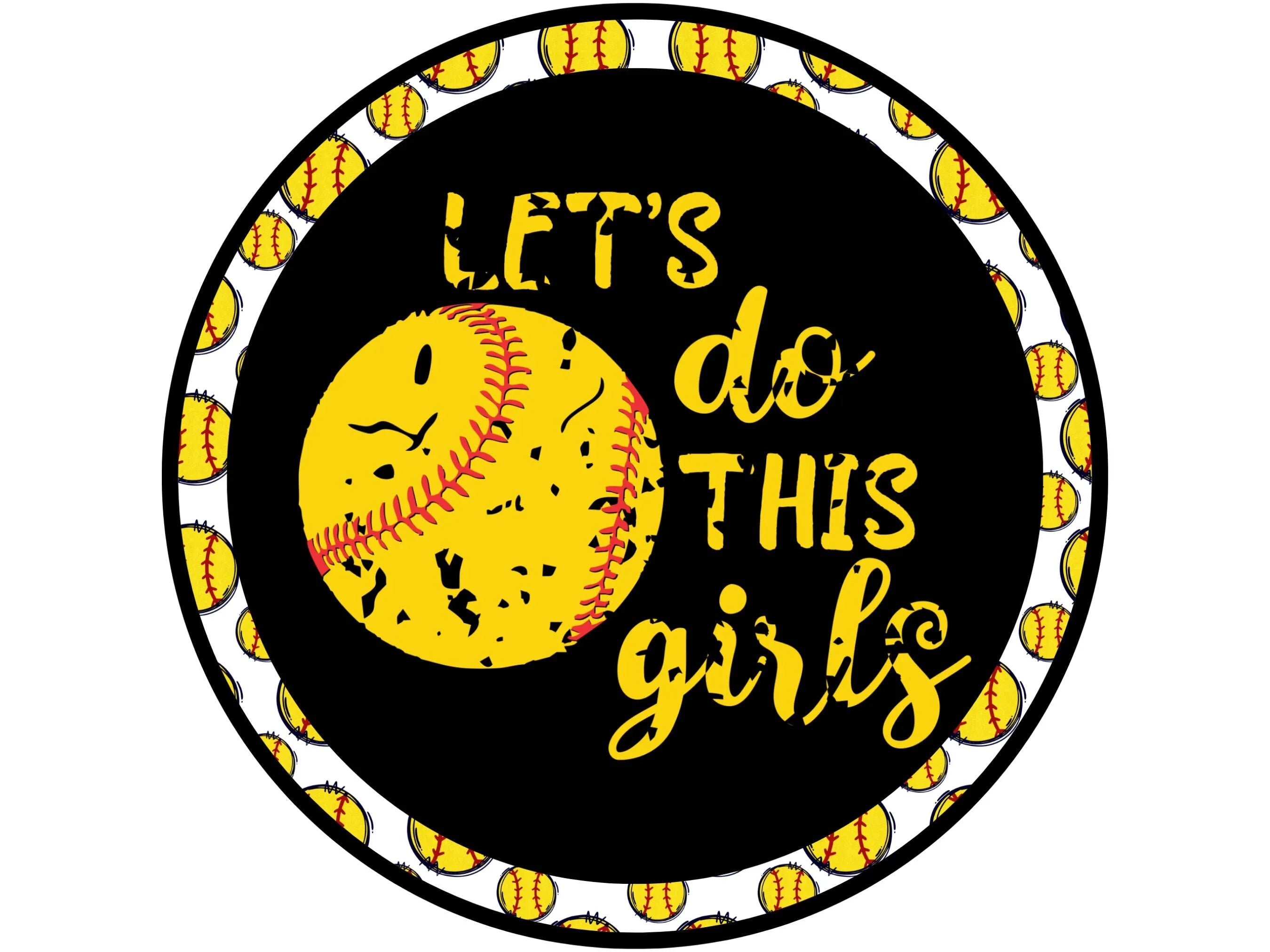 girl's softball wreath sign, softball sign, yellow and red stitch softball wall decoration, softball pride wreath attachment