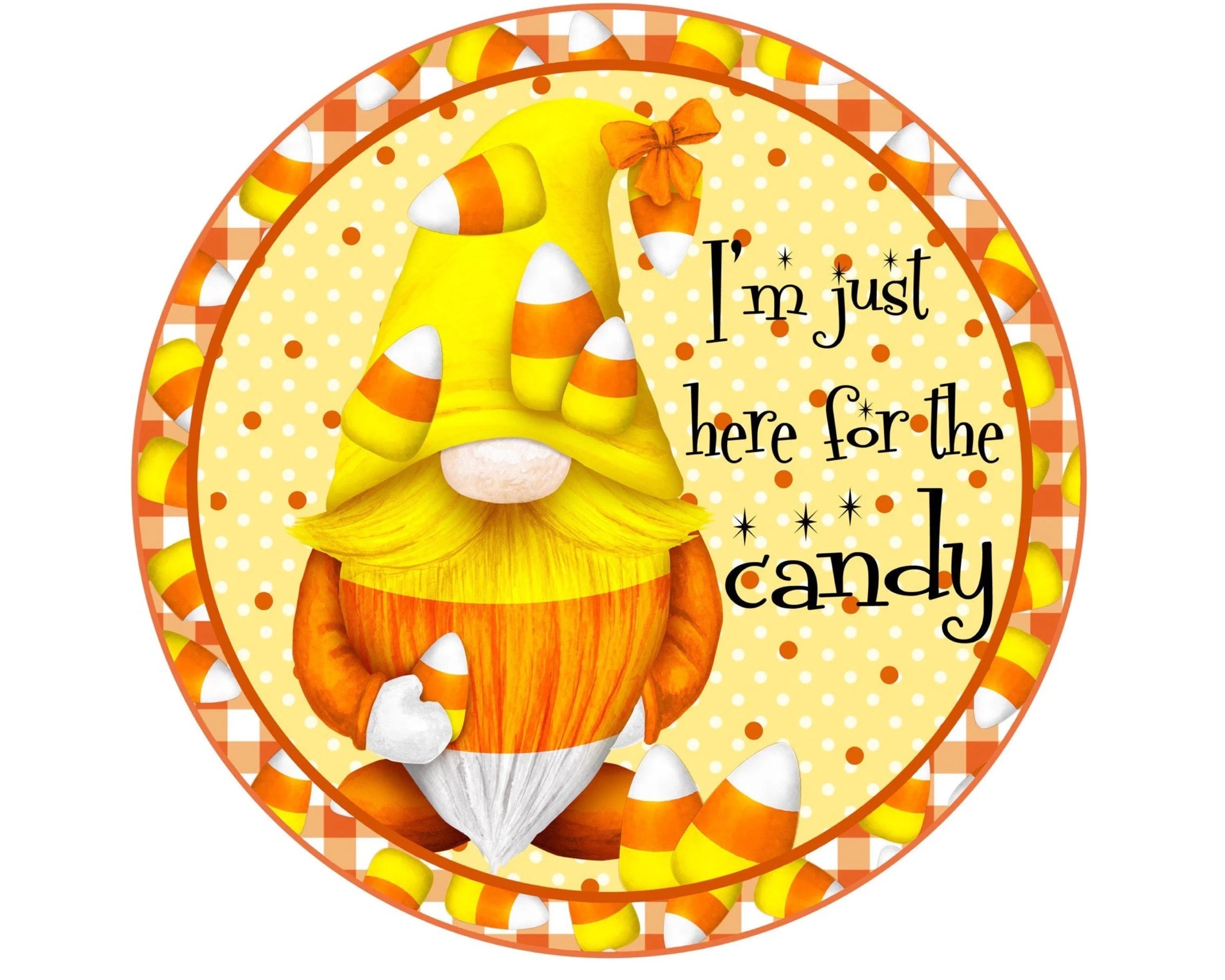 gnome candy corn wreath sign, candy corn sign, Halloween gnome sign, trick or treat decor, candy corn gnome decor, gnome candy sign