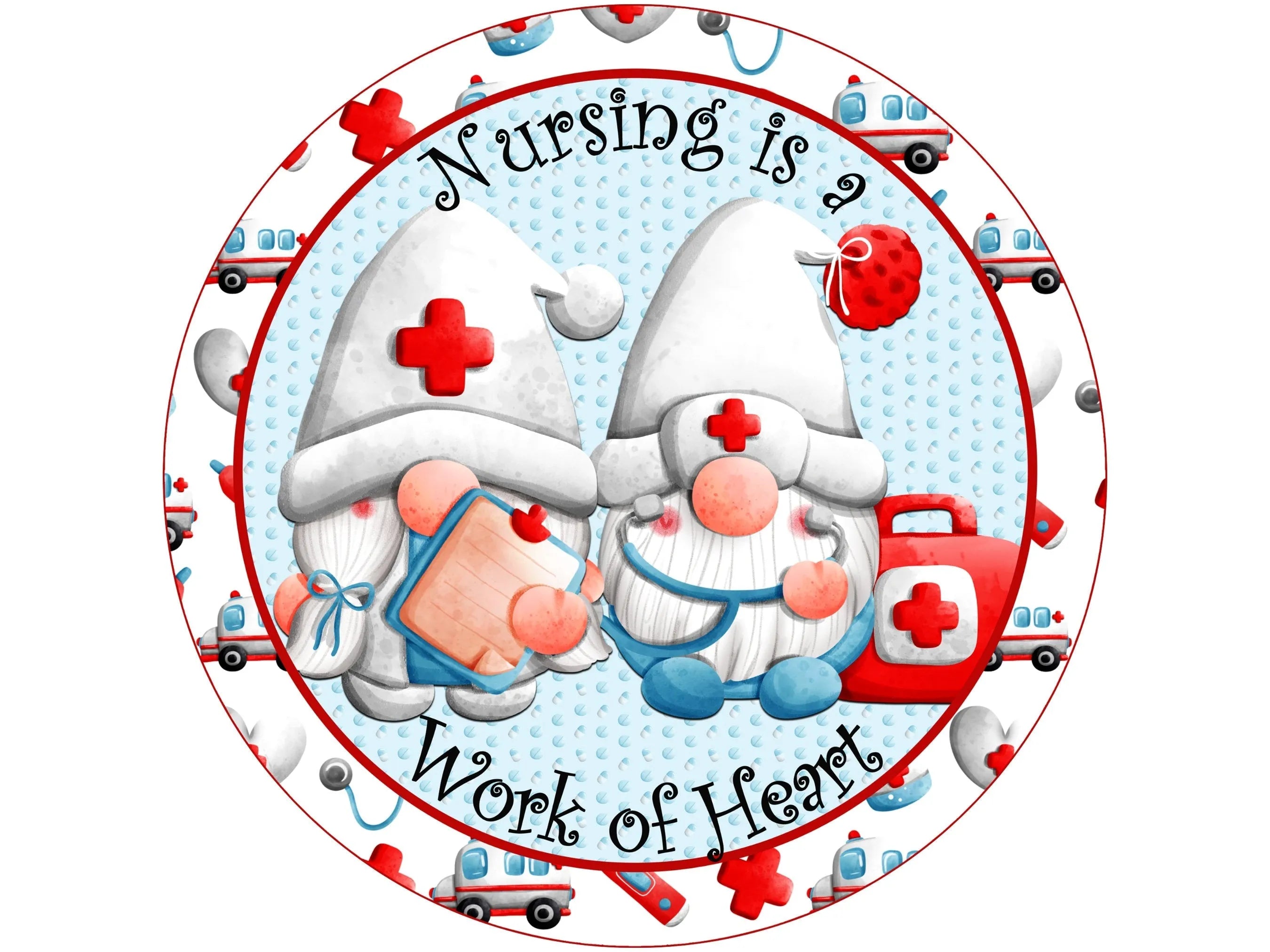 gnome doctor and nurse first aide wreath sign, medical gnome red cross wall art, sign for medical worker