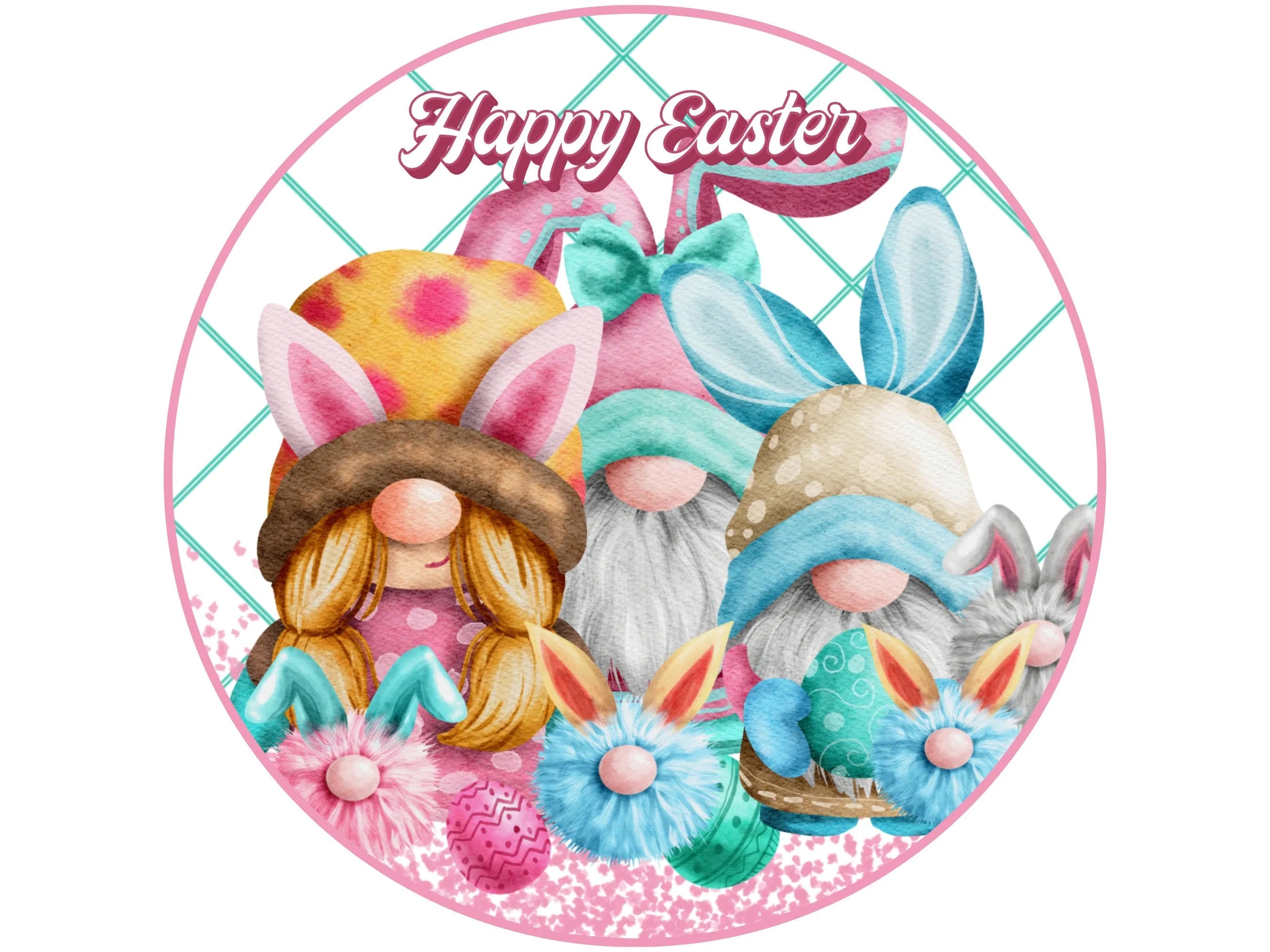 gnome Easter bunny friends wreath sign, gnome Easter bunny holding eggs wall art, Gnome bunny Easter egg hunt