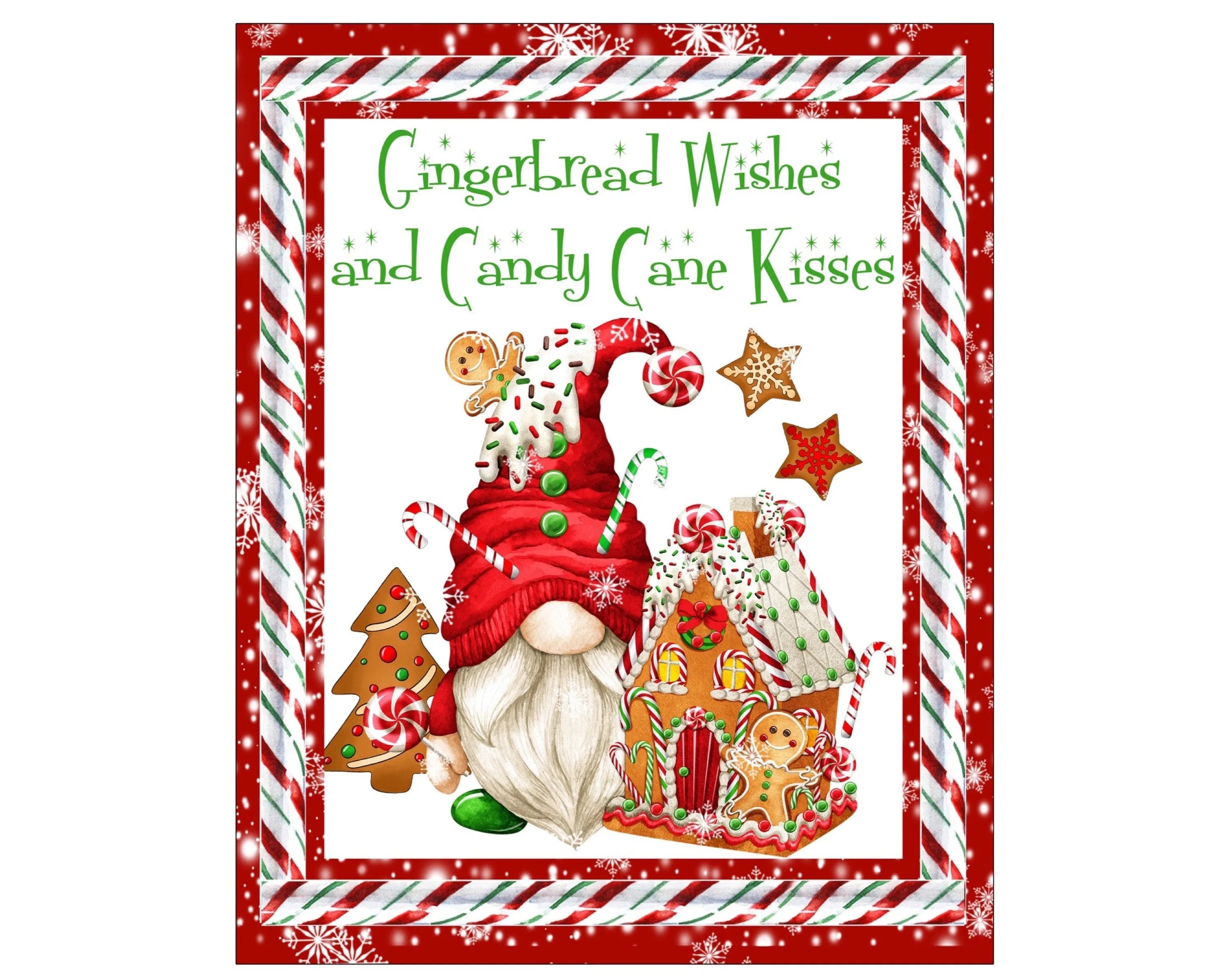 gnome gingerbread cookie Christmas wreath sign, gnome gingerbread house candy cane wreath attachment, gingerbread tree cookie