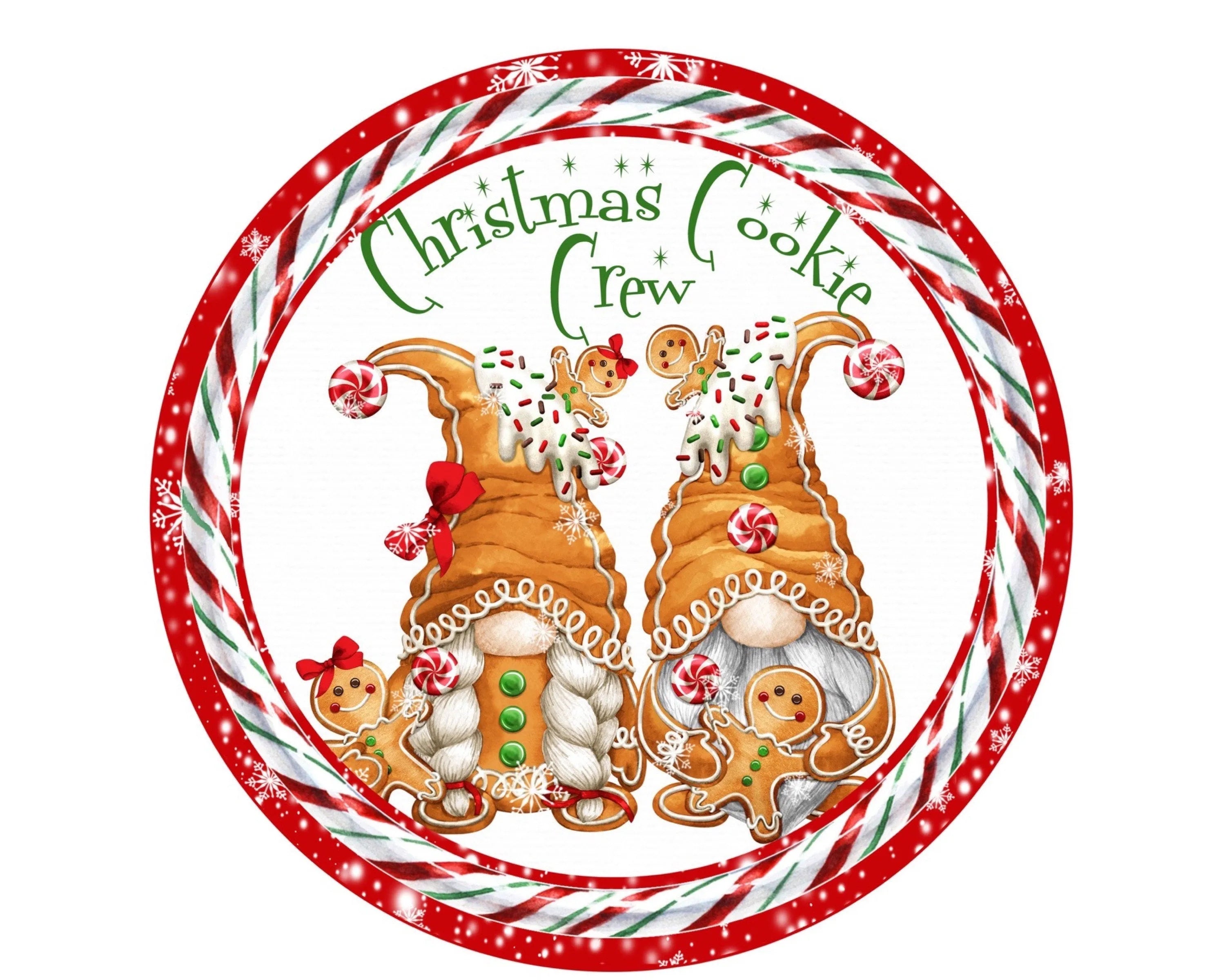 gnome gingerbread cookie house Christmas wreath sign, gnome couple gingerbread house candy cane wreath attachemnt