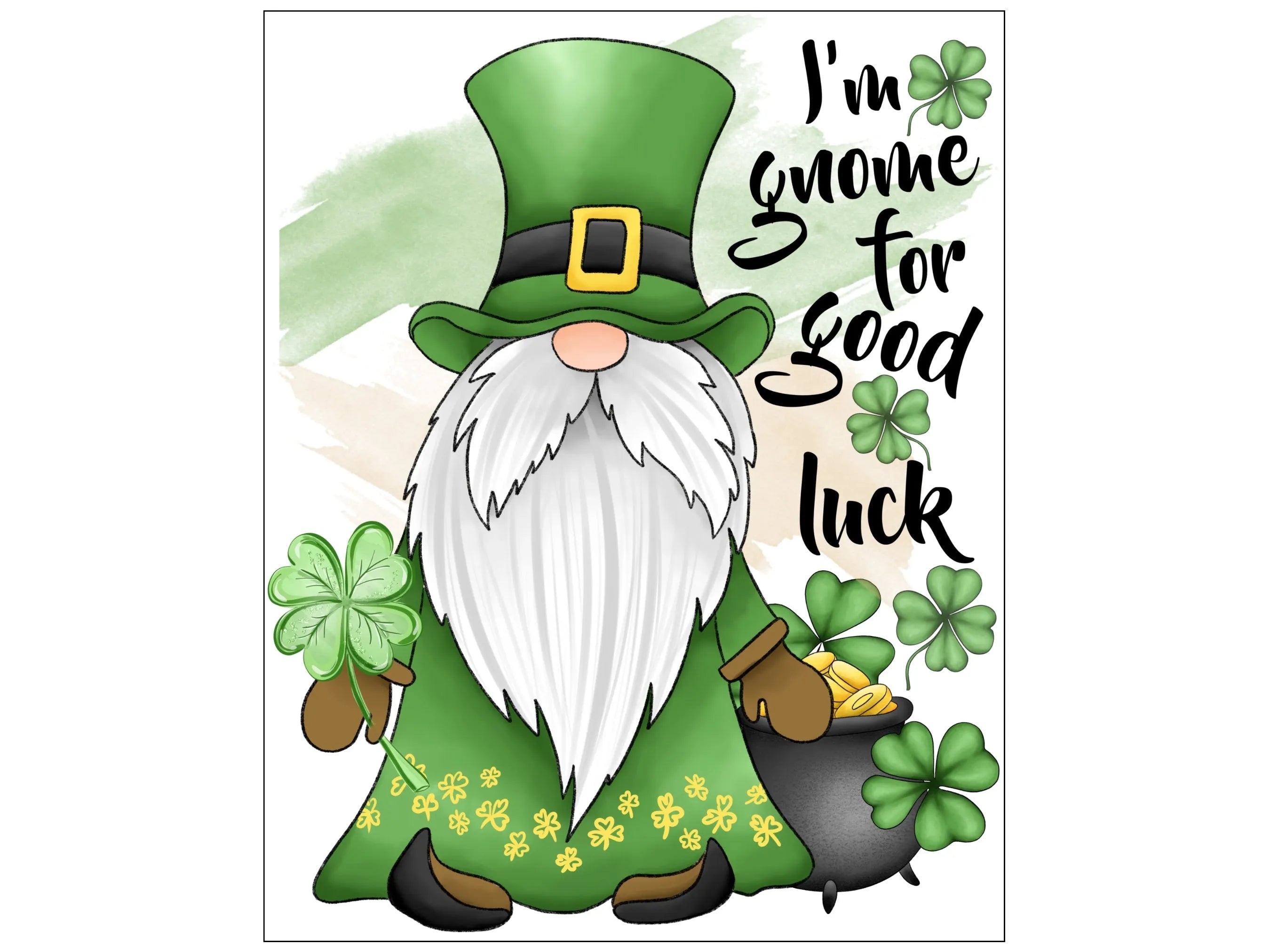 Gnome Happy St Patrick's Day wreath sign, gnome shamrock sign, gnome four leaf clover sign, lucky gnome sign