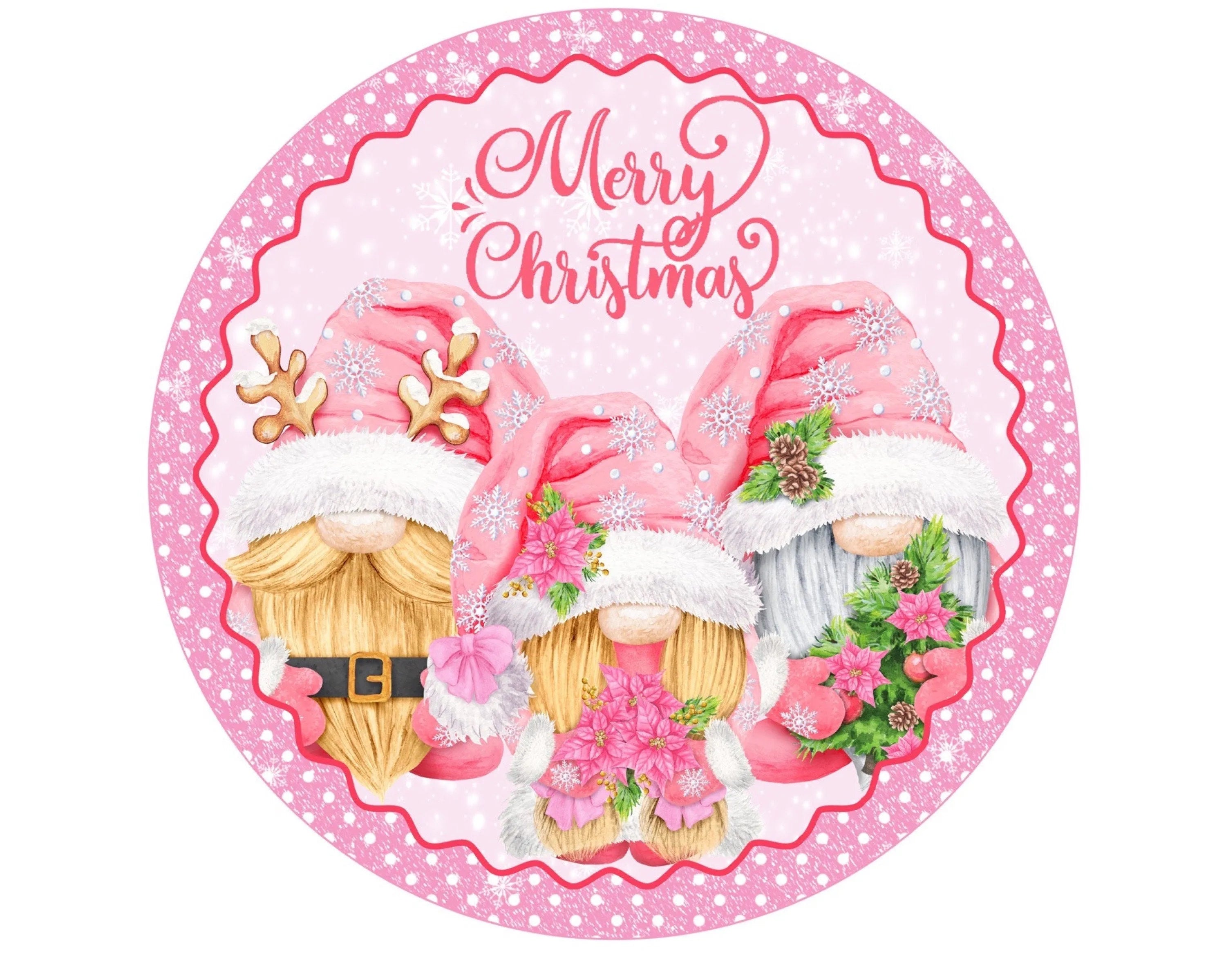 Gnome Merry Christmas Sign, Gnome Happy Holidays Christmas Sign, pink gnome front door sign, pink gnome wall art, holiday gnome sign