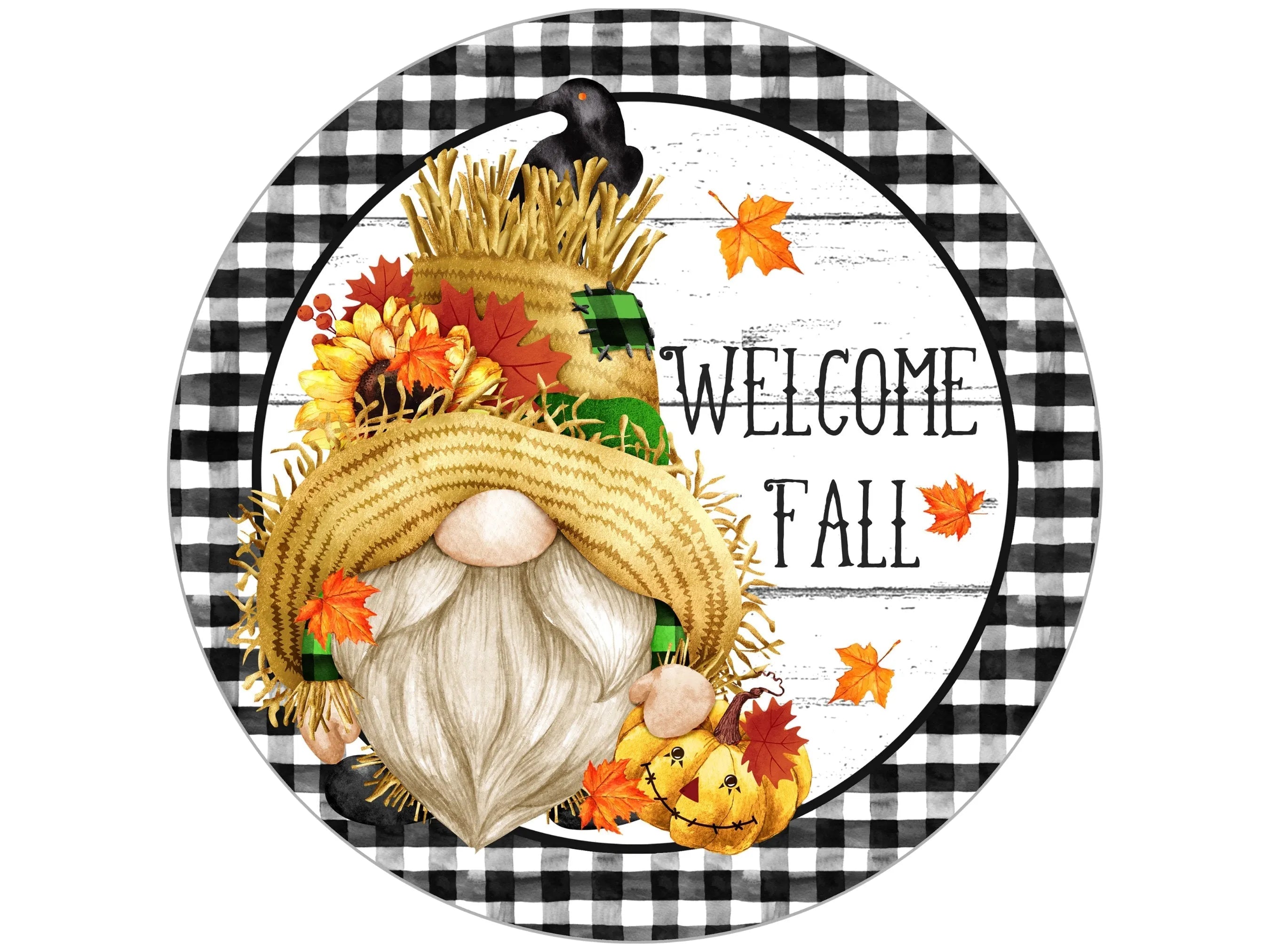 Gnome Scarecrow Wreath Sign, gnome collector, Fall gnome sign, welcome fall wreath attachment, gnome scarecrow wall art, fall scarecrow sign